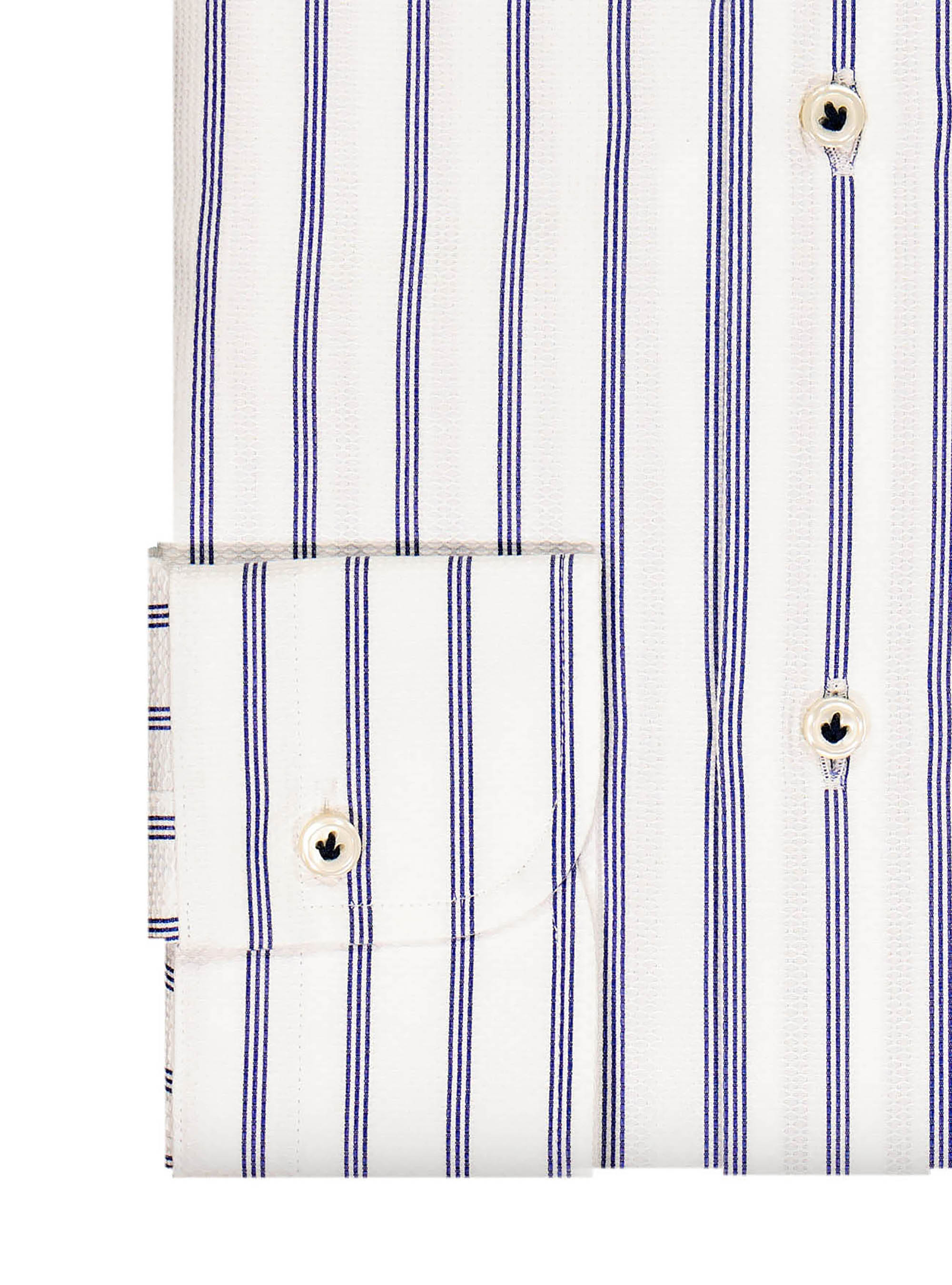Camicia collo francese piccolo operato rigato, BLEU
