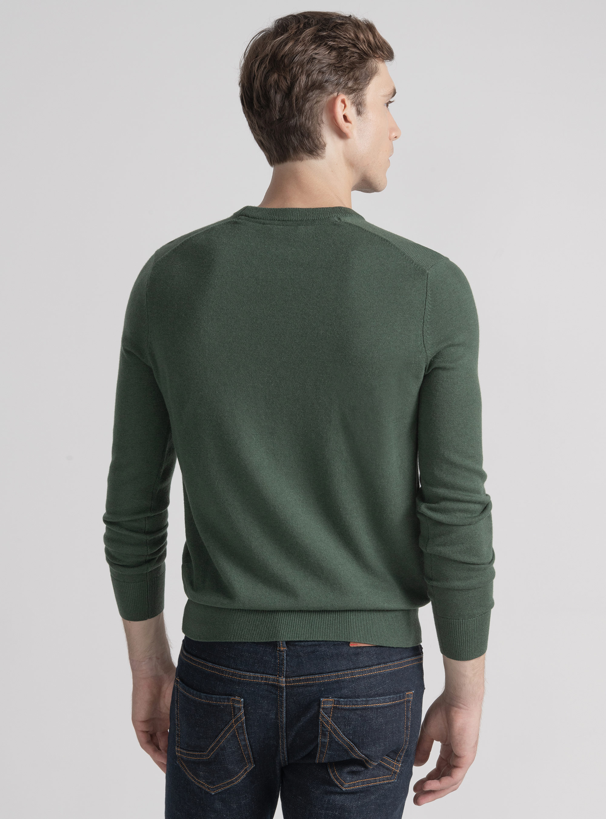 Maglia girocollo in misto lana, MILITARE 0609C