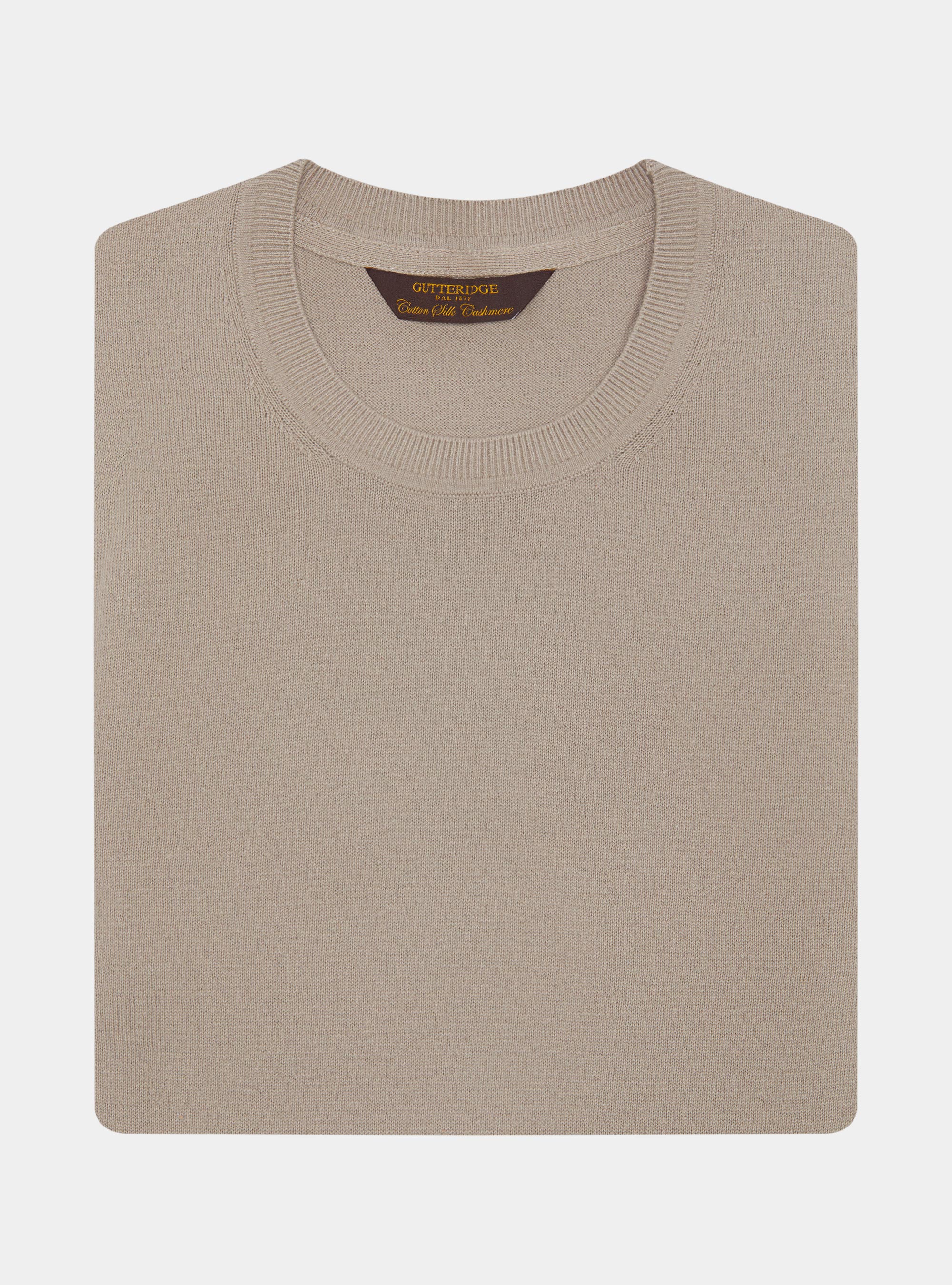 Punto de cuello redondo de algod&oacute;n seda y cachemira, ARENA