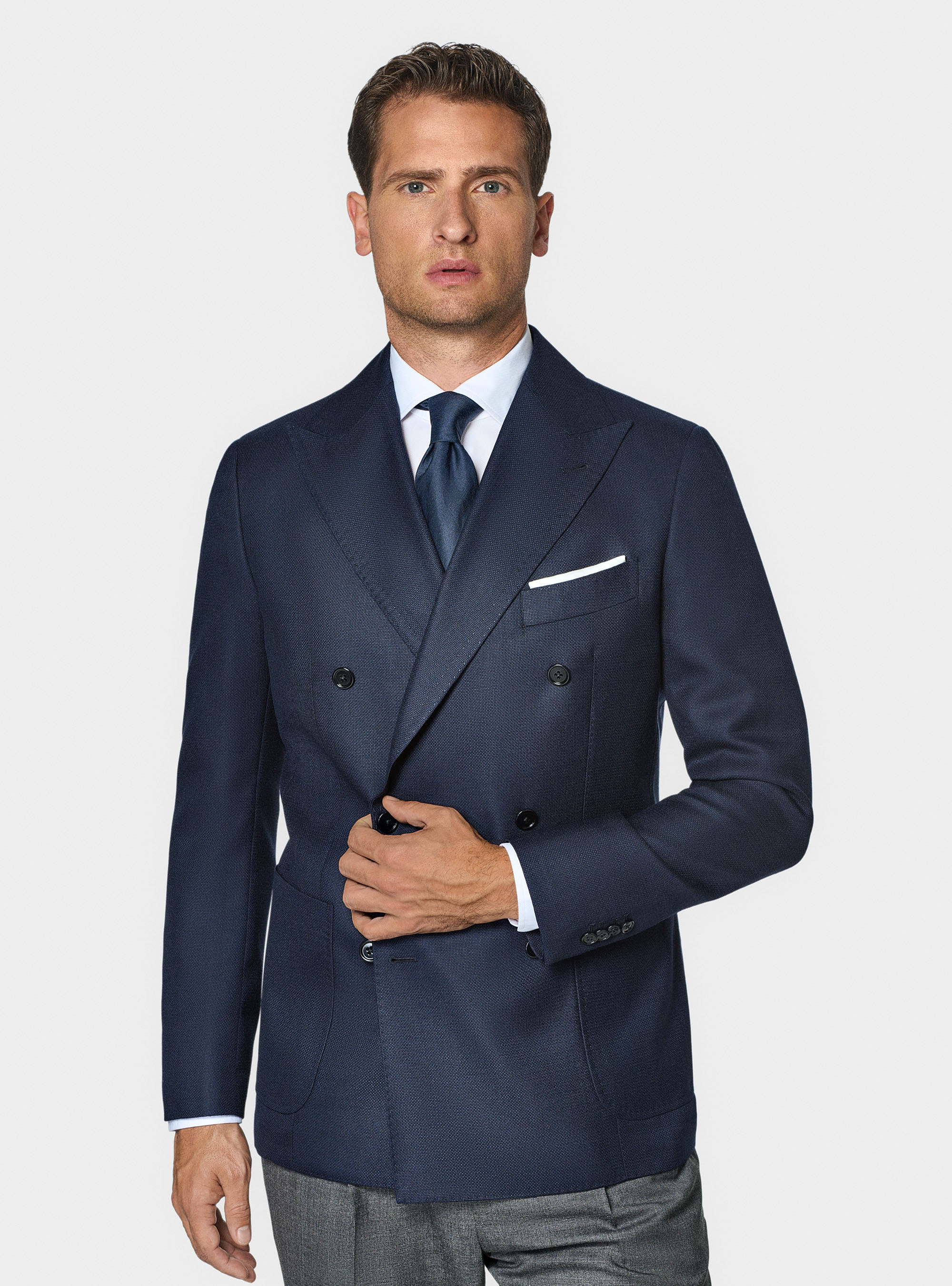 Double-breasted blazer in pure hopsack wool