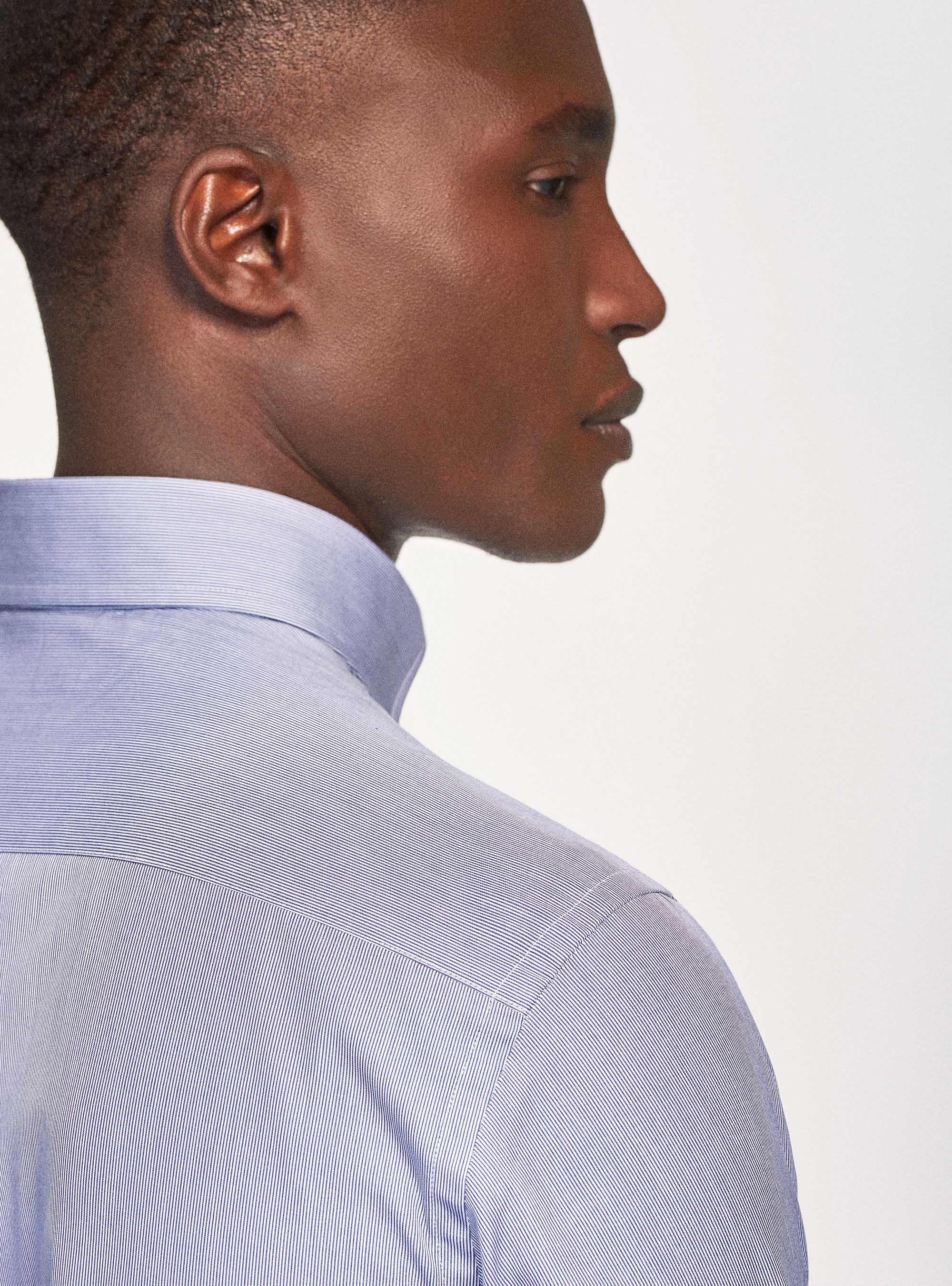 Camisa de rayas de algod&oacute;n puro, AZUL MARINO