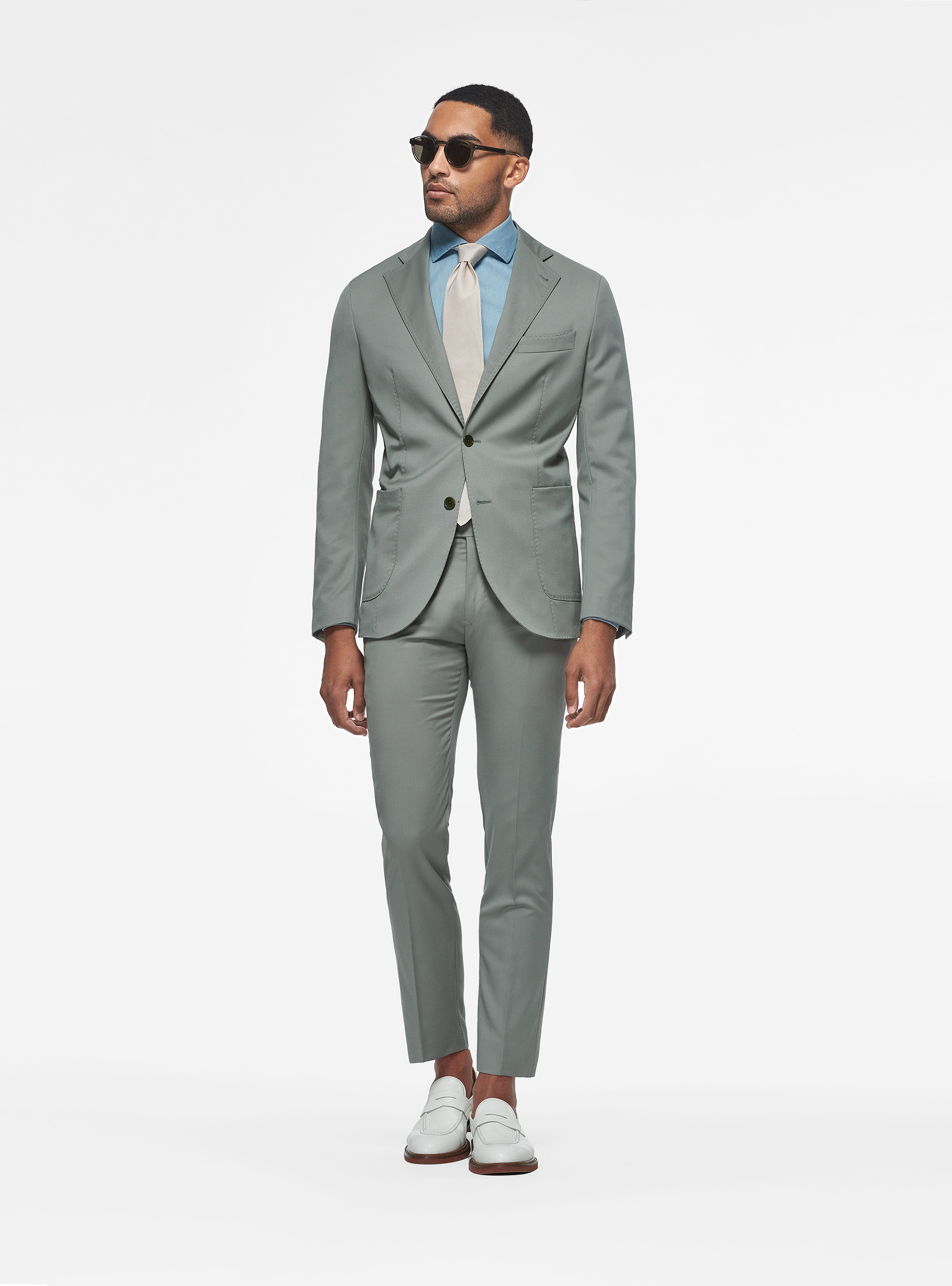 Abito salvia in lana superfine 110s, 