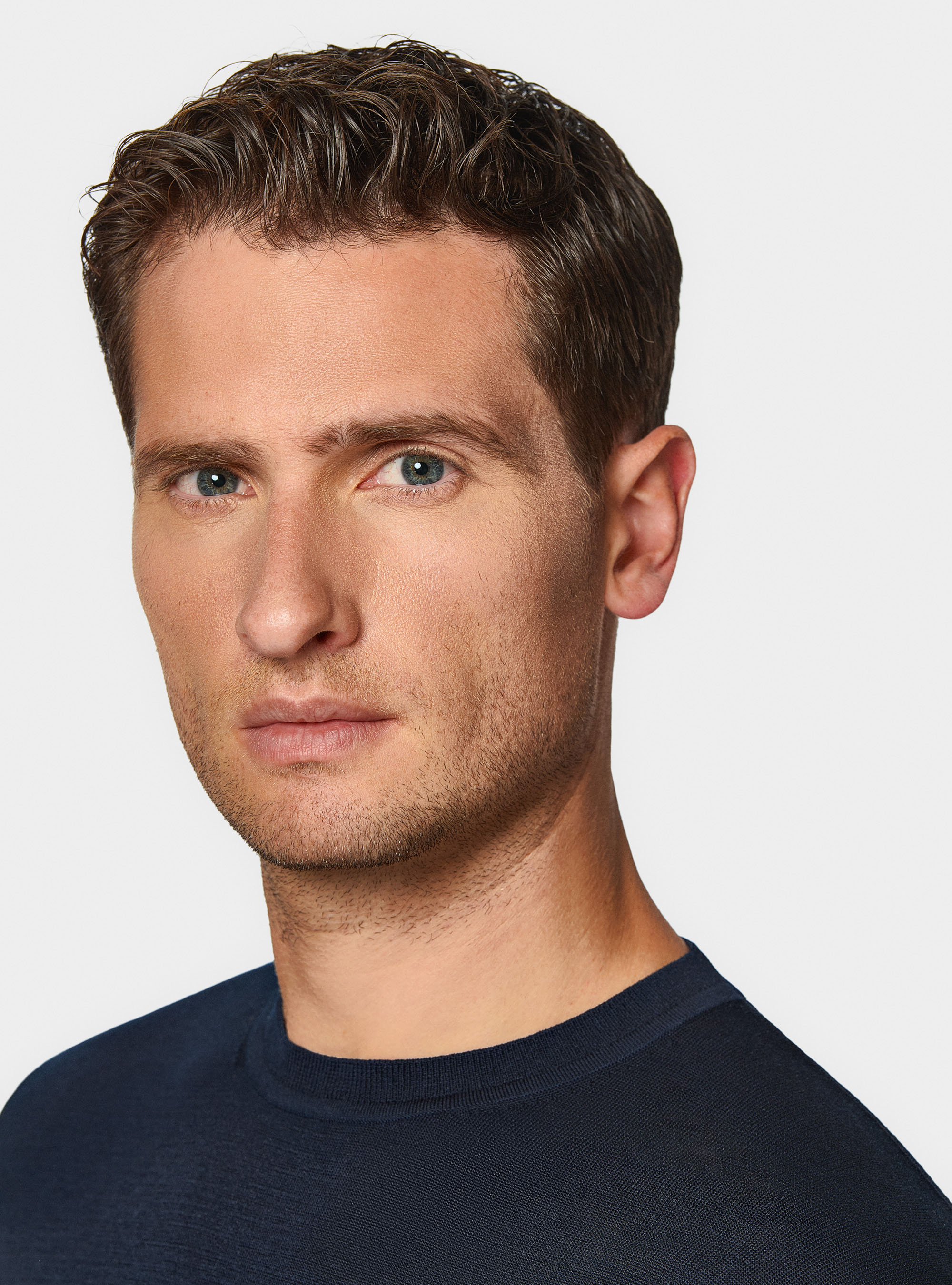 Cotton and silk crew-neck sweater, NAVY BLUE