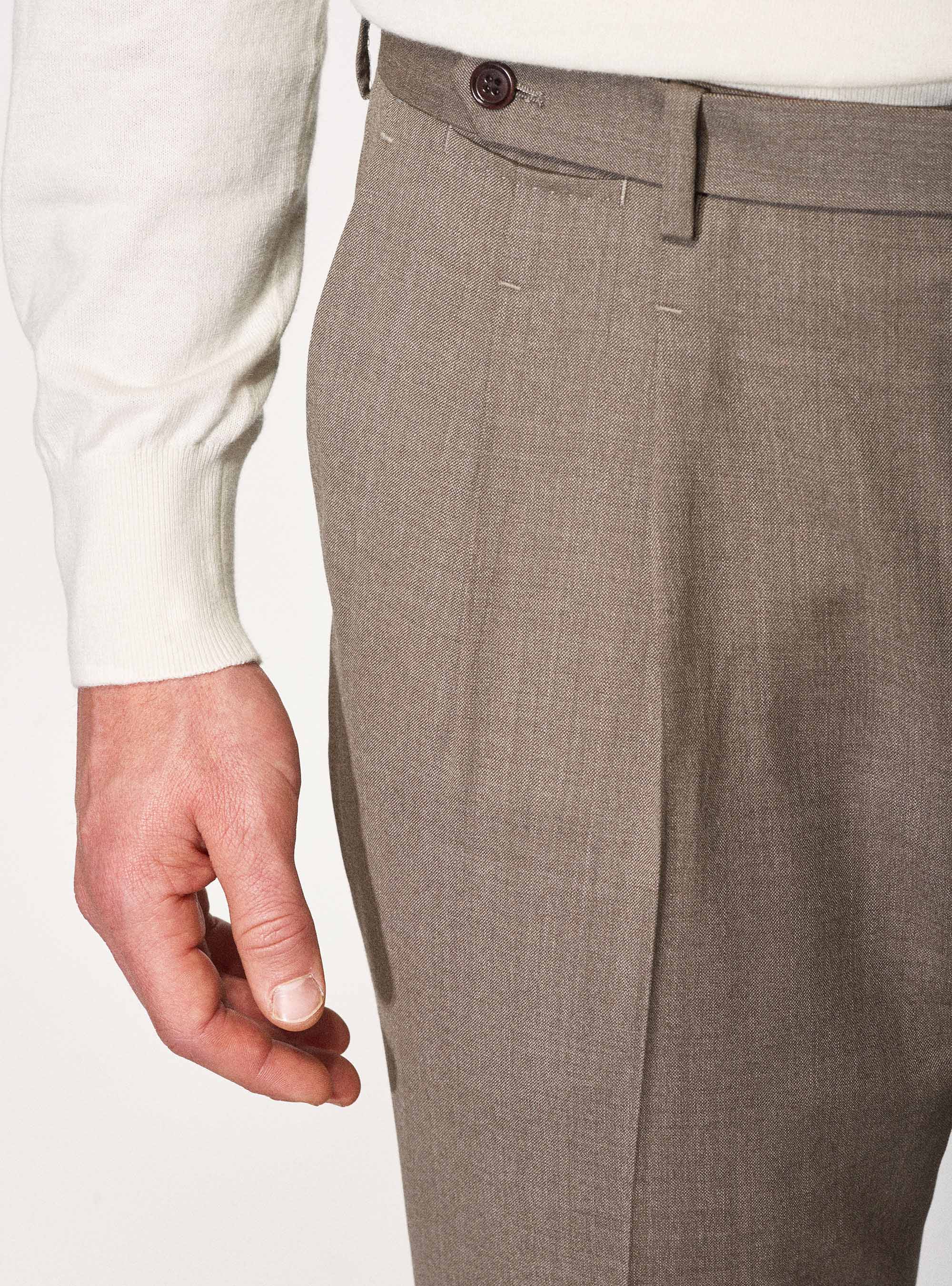 Pantaloni doppia pince in pura lana superfine 120's, SABBIA