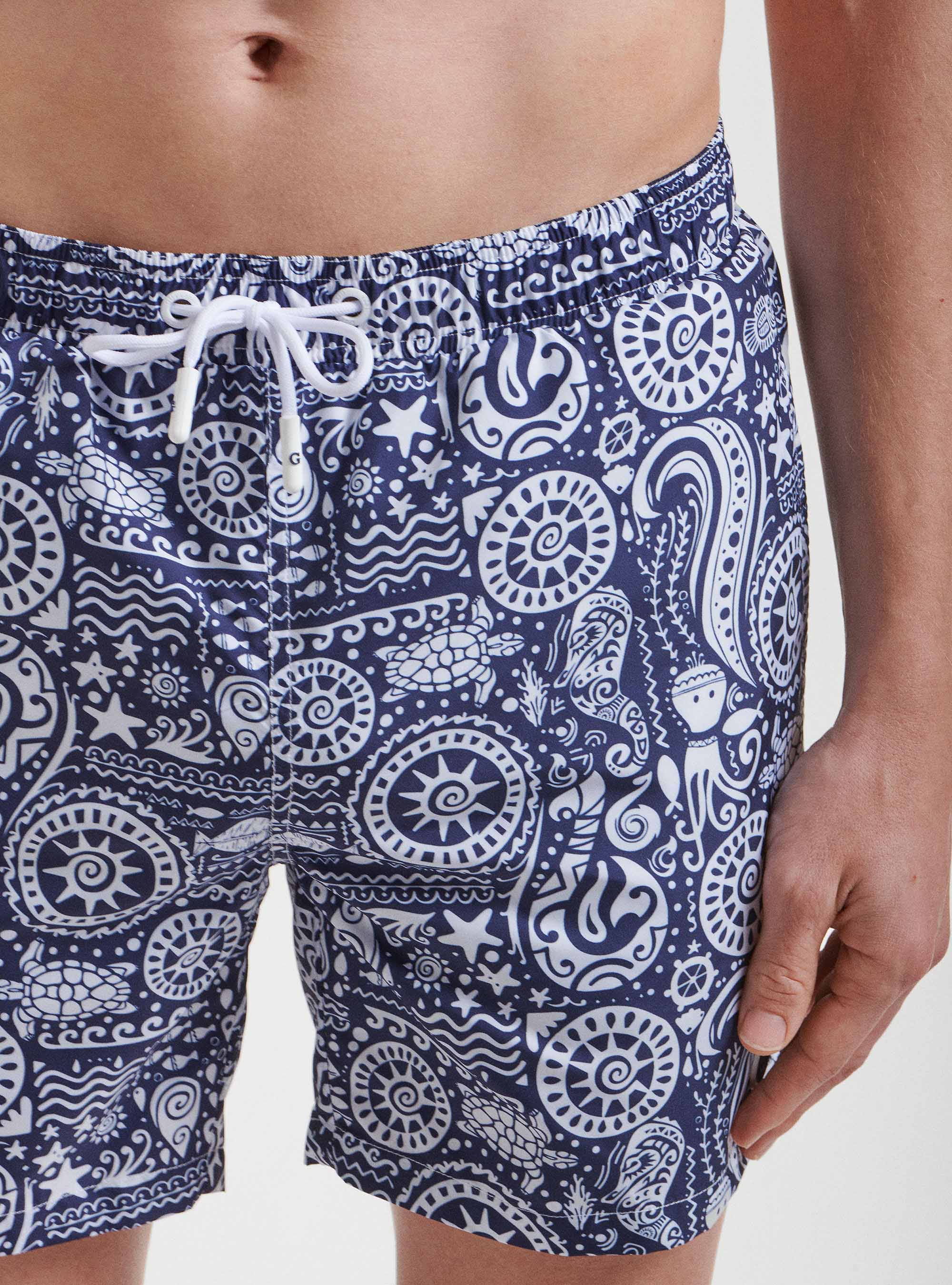 Maillot de bain &agrave; motifs marins, BLEU MARINE