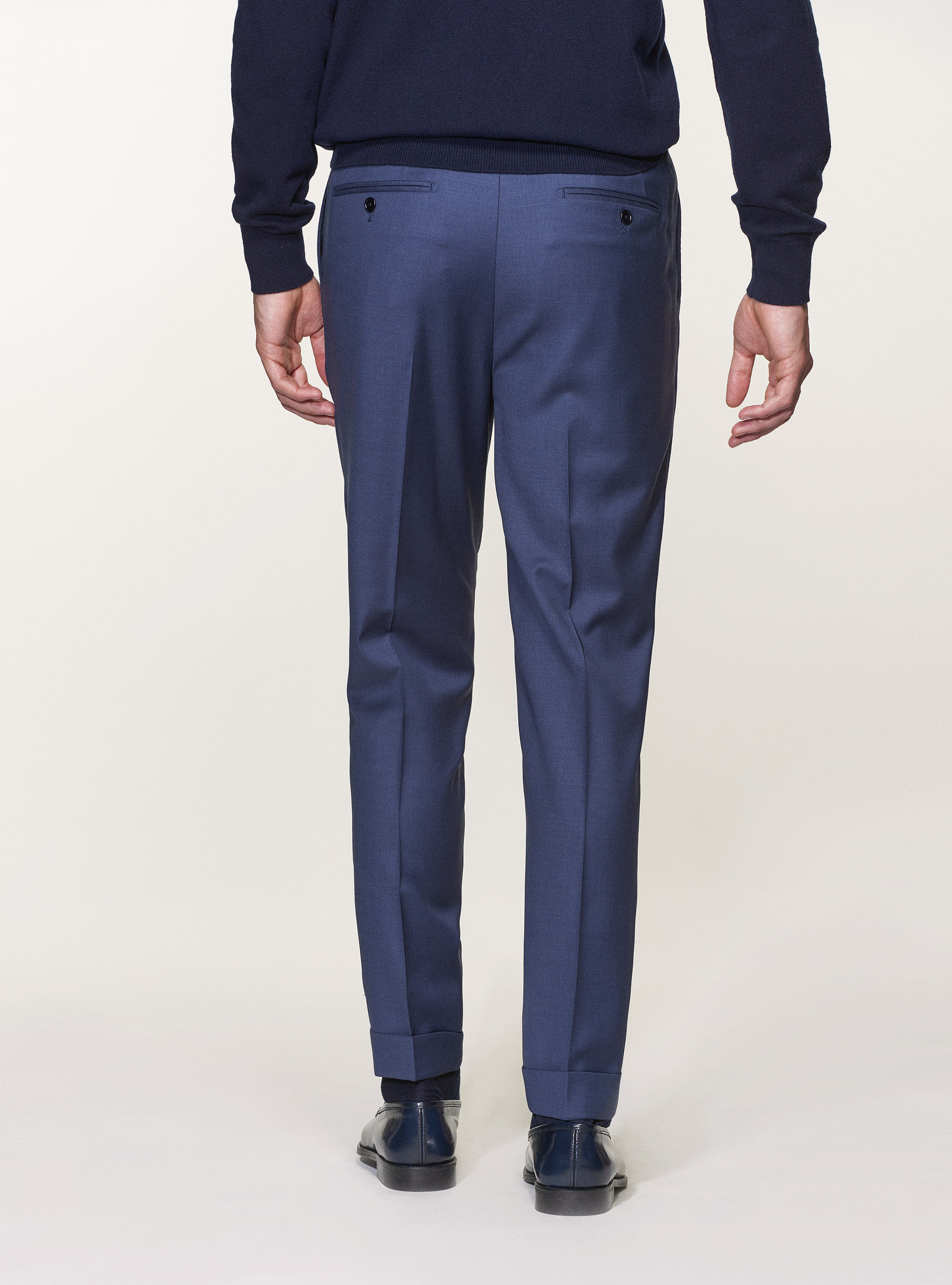 Pantaloni doppia pince in pura lana superfine 120's, INCHIOSTRO