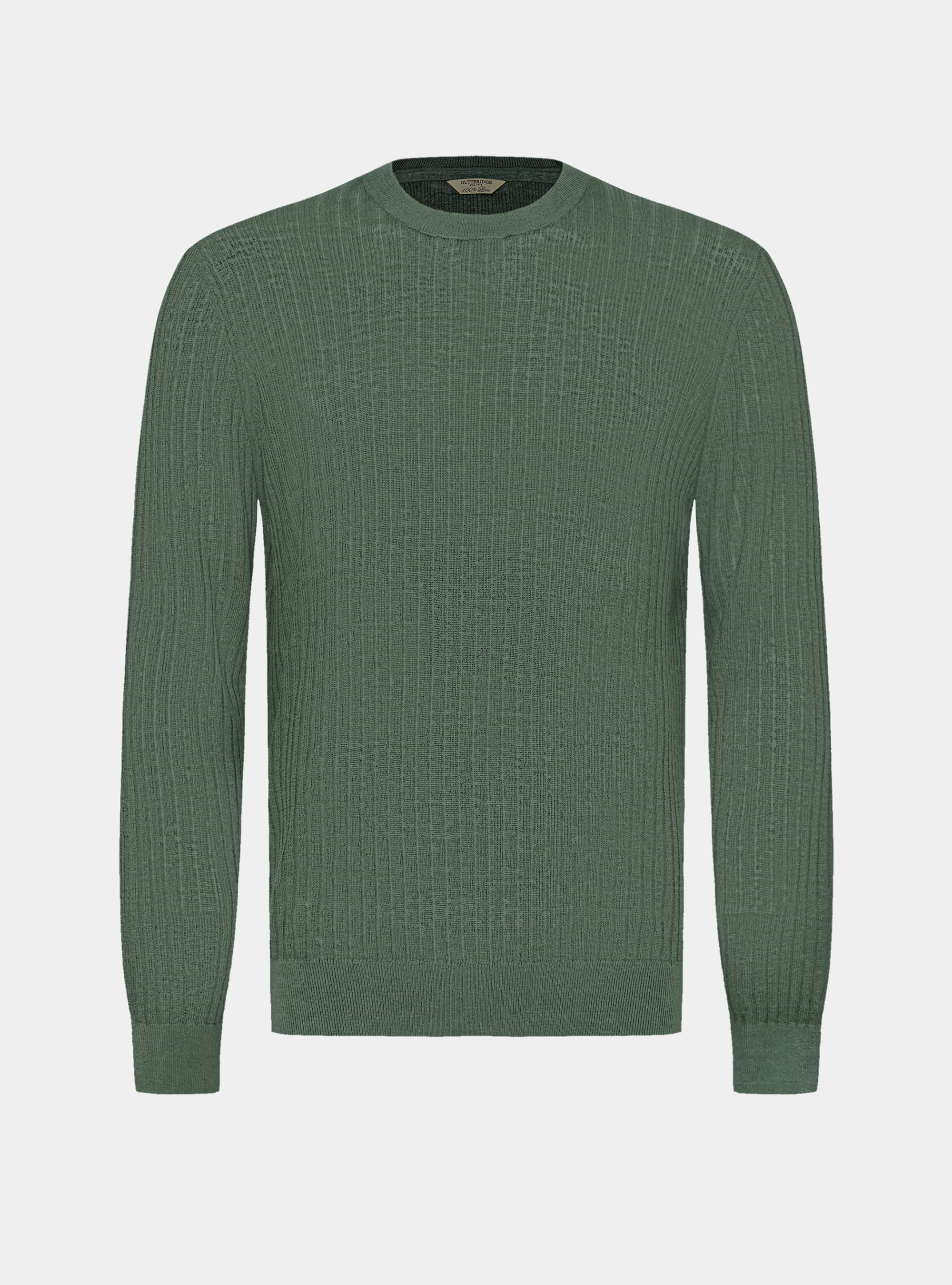 Maglia girocollo a costine in puro lino, SALVIA 0602C