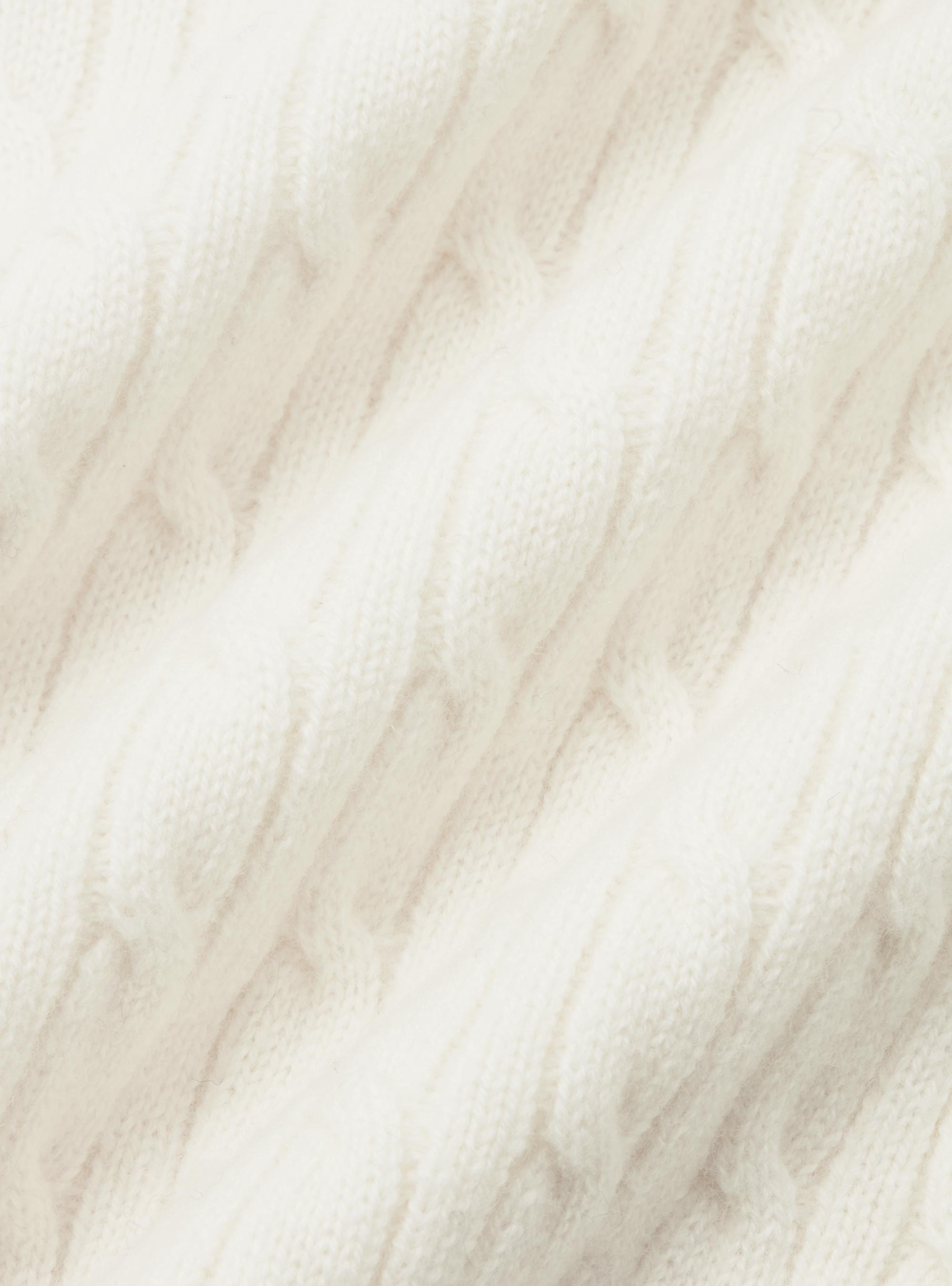 Maglia scollo a V con treccia in lana merino, BIANCO