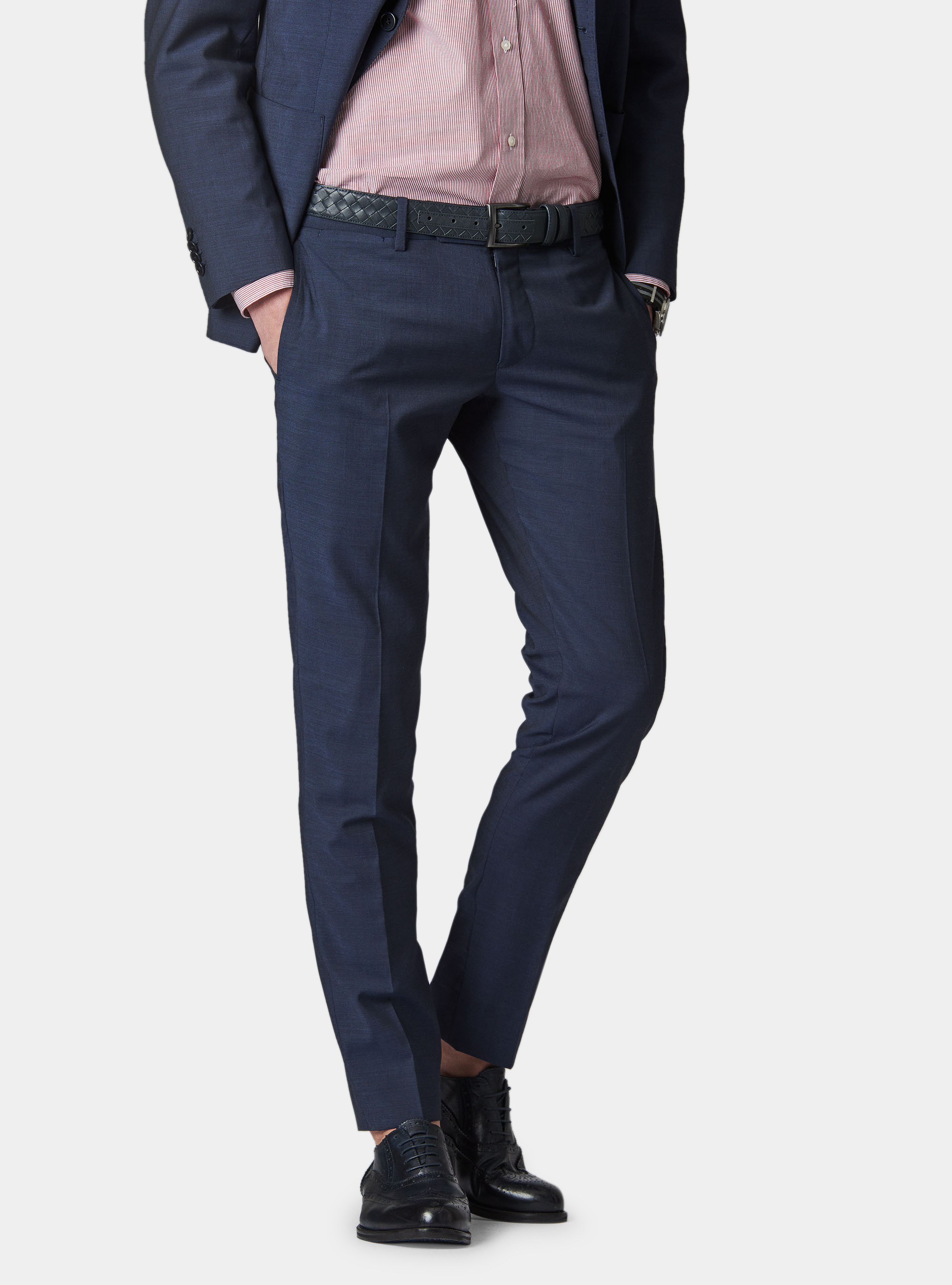 Pantaloni per abito in lana micro texture super 100, BLU NAVY