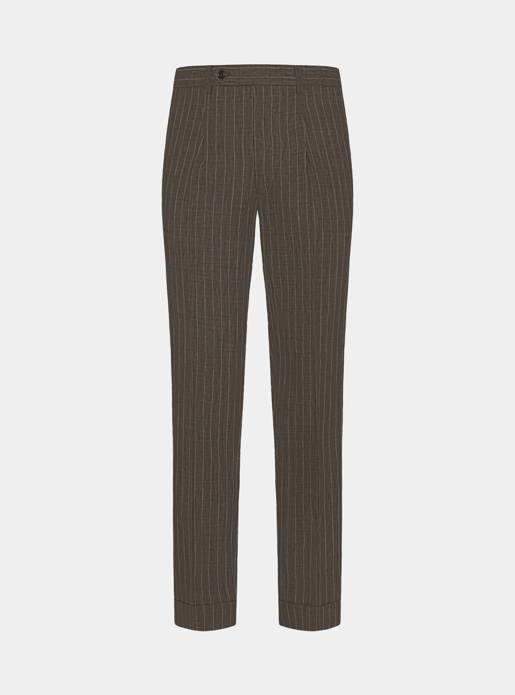 Pantal&oacute;n de traje a rayas con doble botonadura en lino delav&eacute;, MARRON