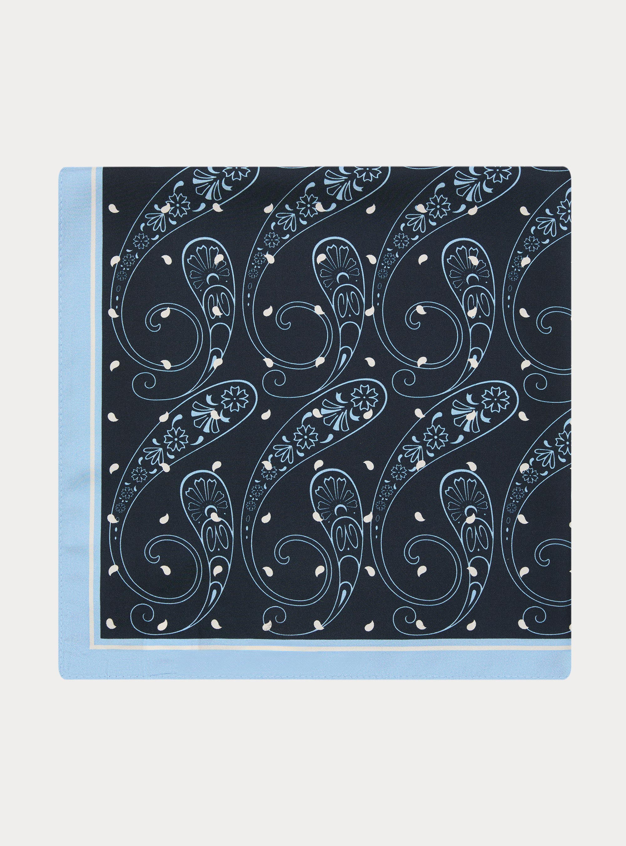 Foulard in seta stampata fantasia macro paisley, NAVY BLUE