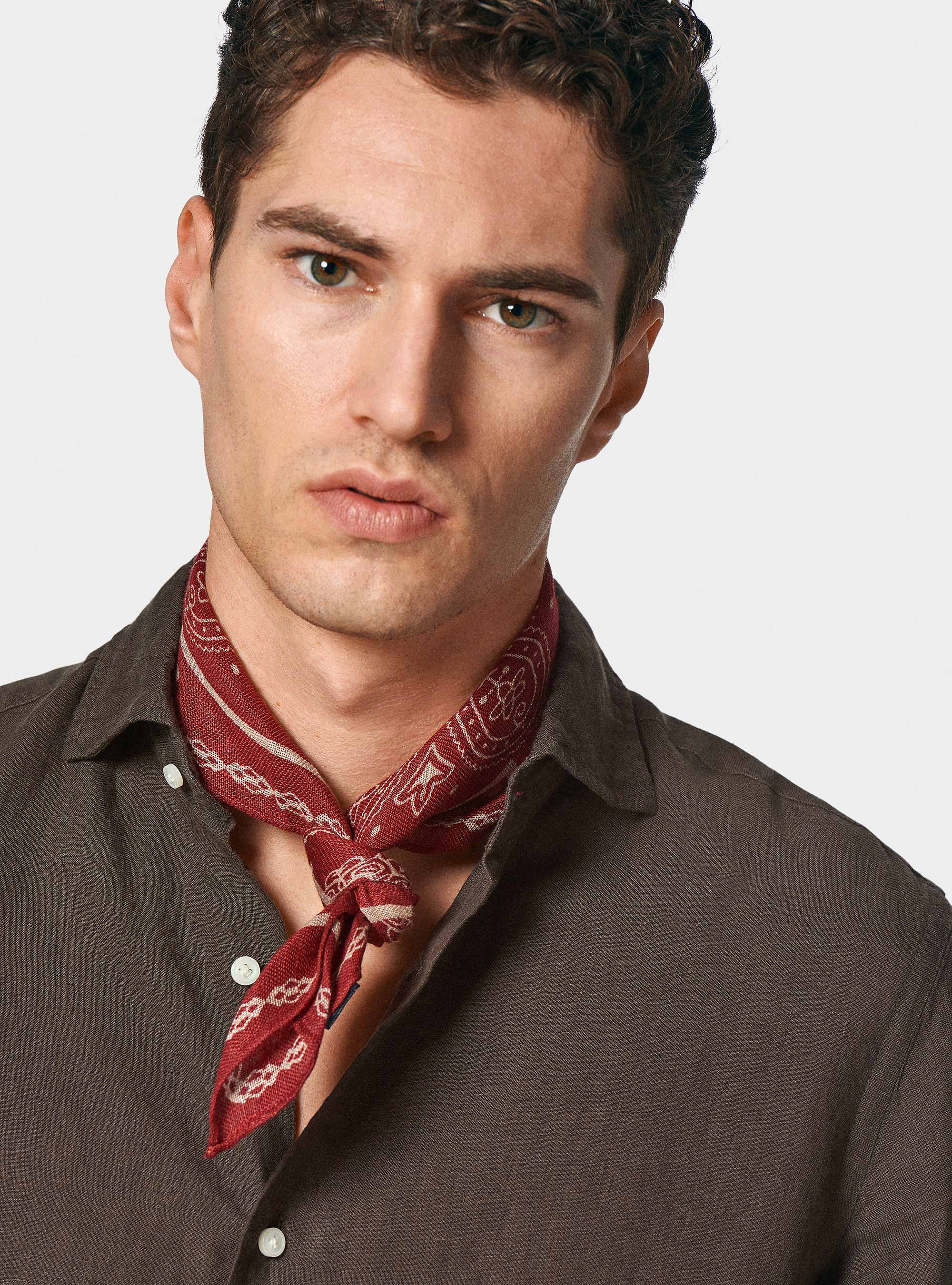 Camicia in puro lino, MARRONE