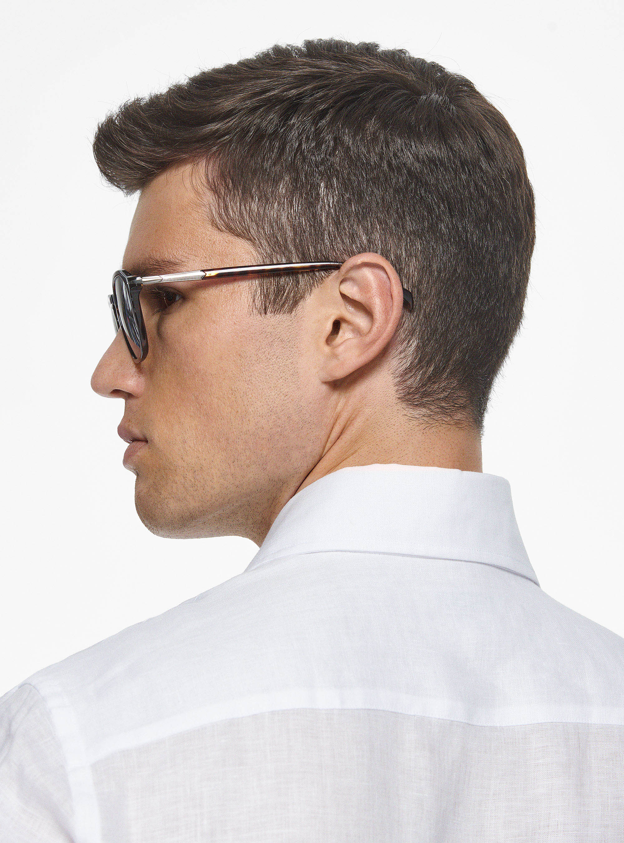 Italian collar shirt in pure linen, WHITE