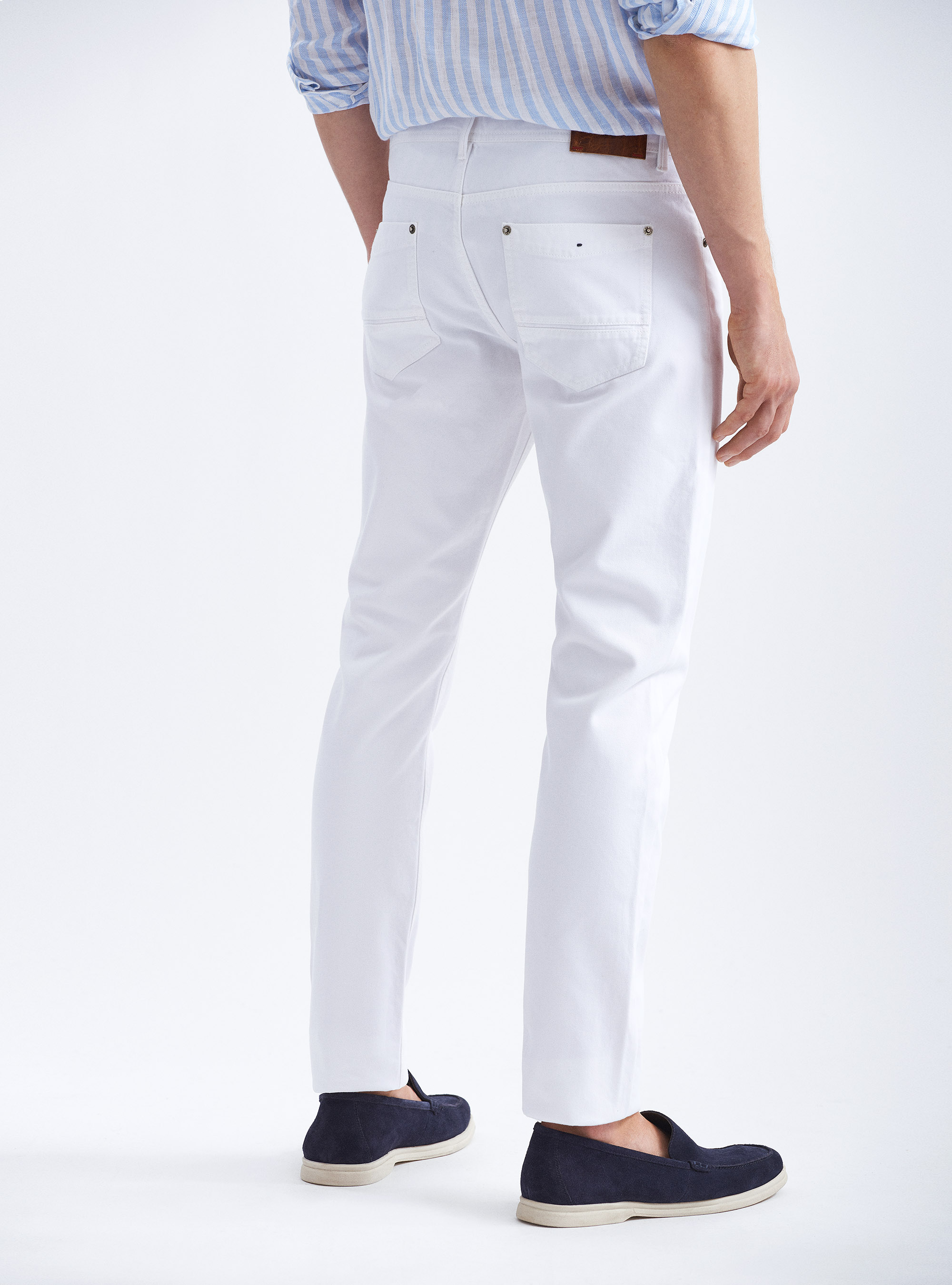Pantaloni tipo denim 5 tasche in cotone, BIANCO