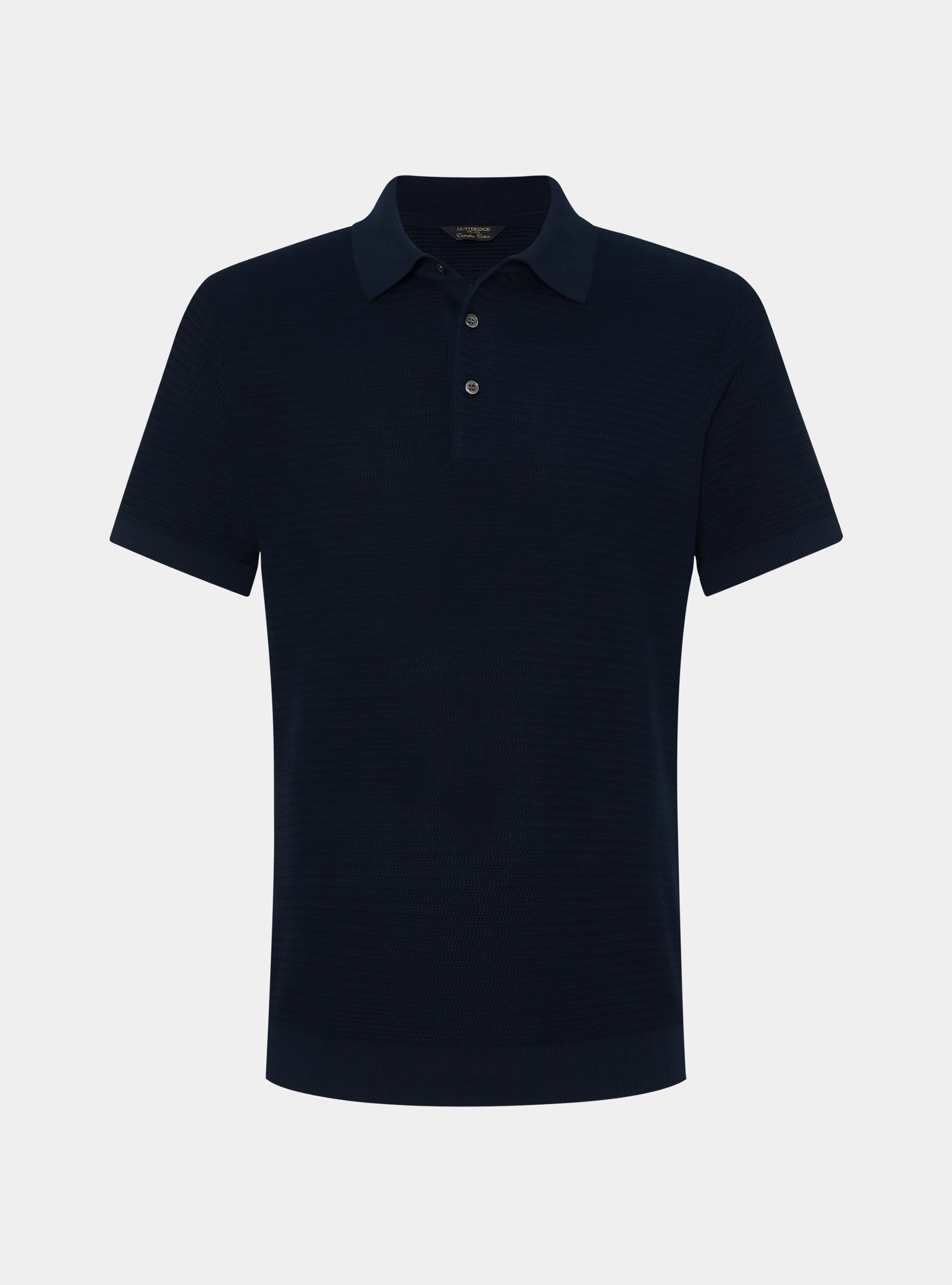 Textured cotton knit polo shirt, NAVY BLUE