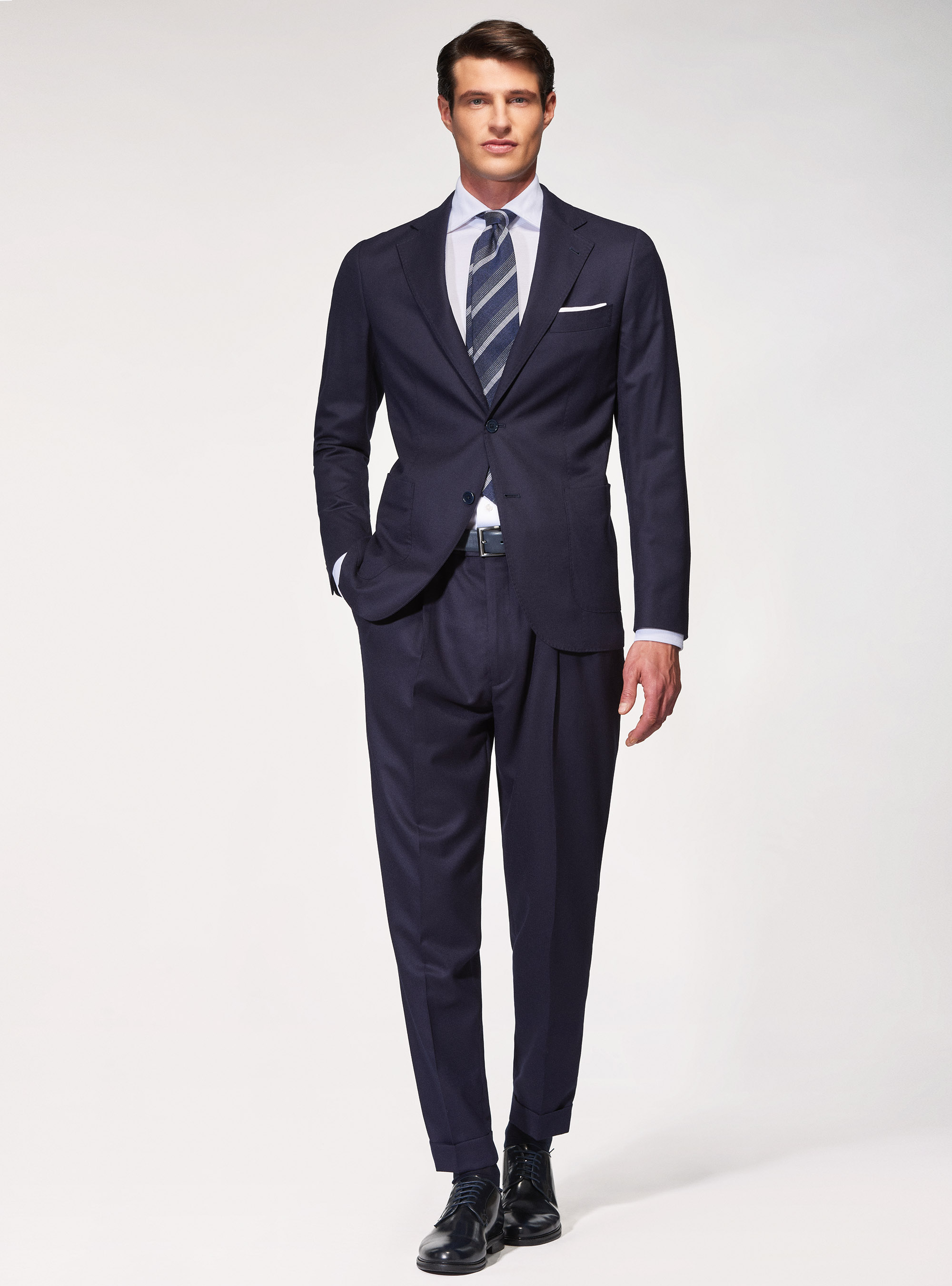 Giacca per abito in flanella di lana superfine 120's Vitale Barberis Canonico, BLU NAVY