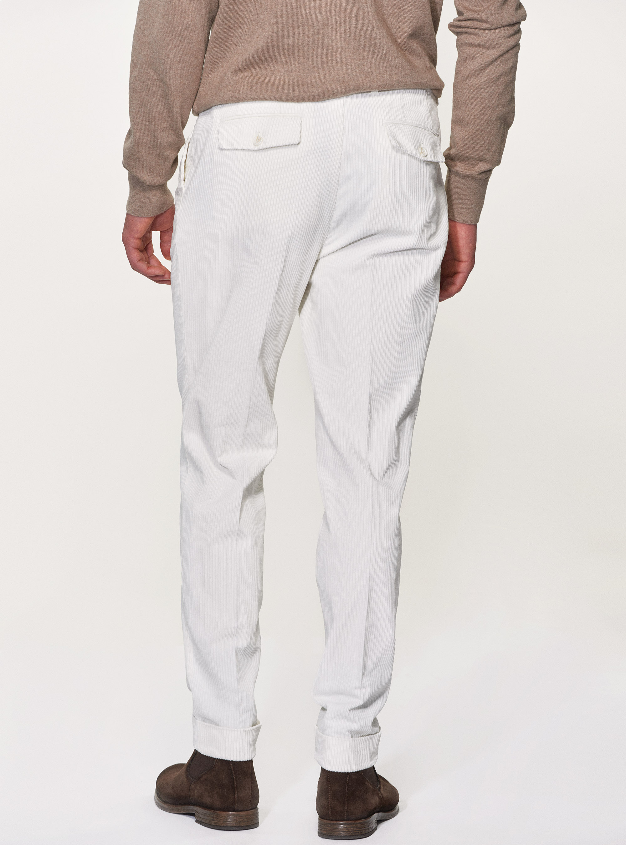 Pantaloni doppia pince in velluto di cotone, PANNA