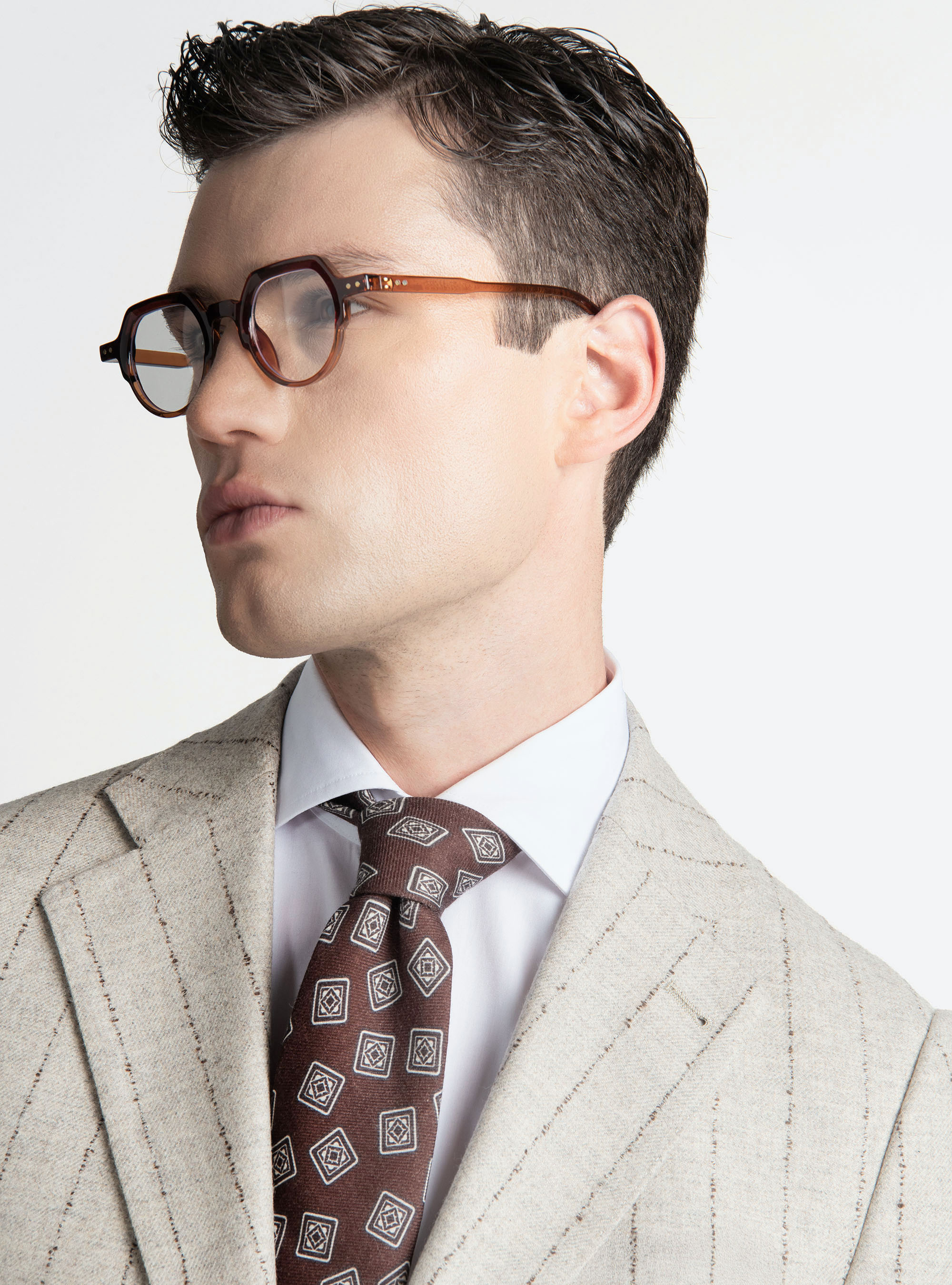 Pinstripe suit blazer in cashmere wool, ECRU