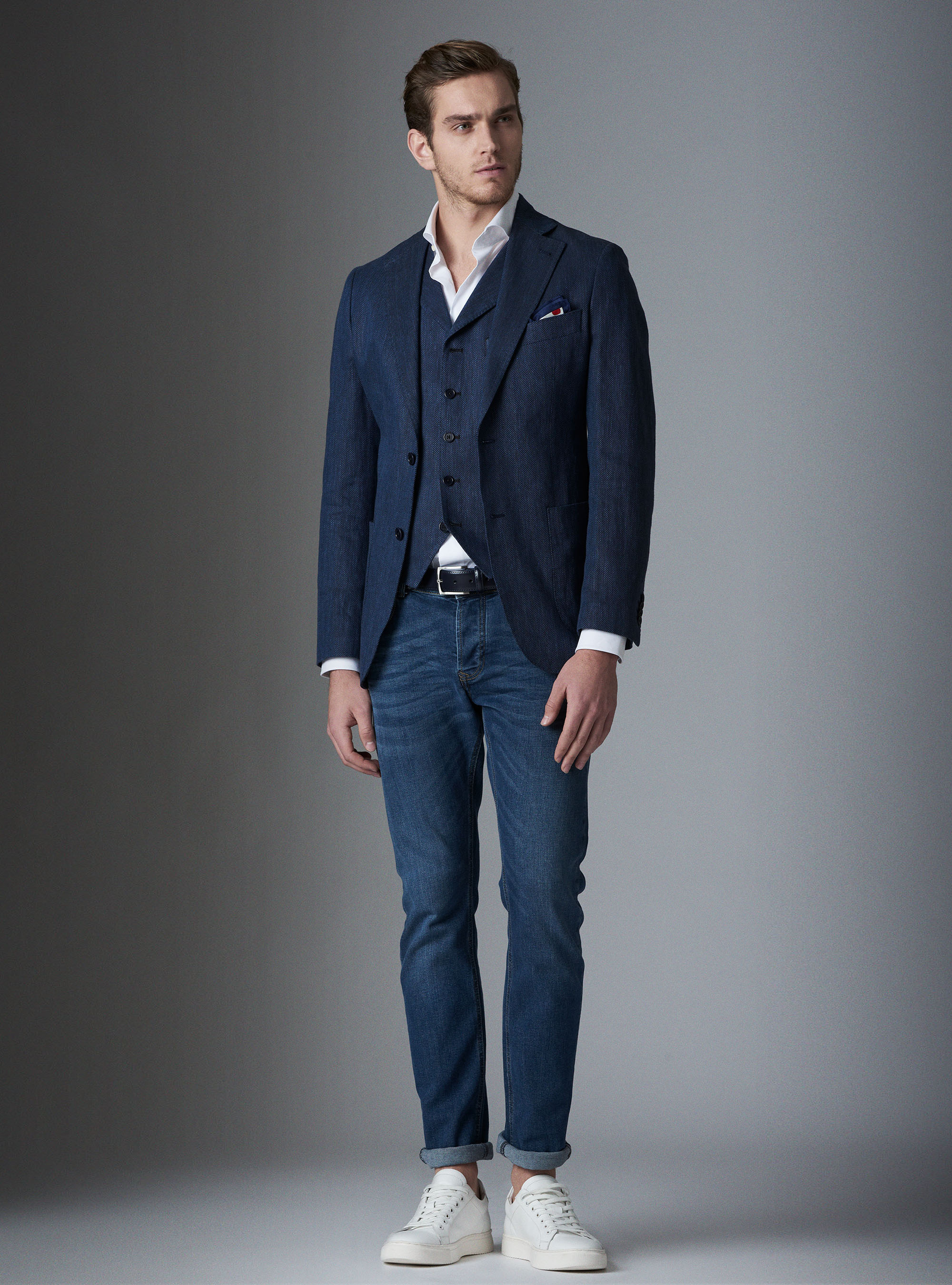 Chaleco espiga cuello con solapas, AZUL MARINO