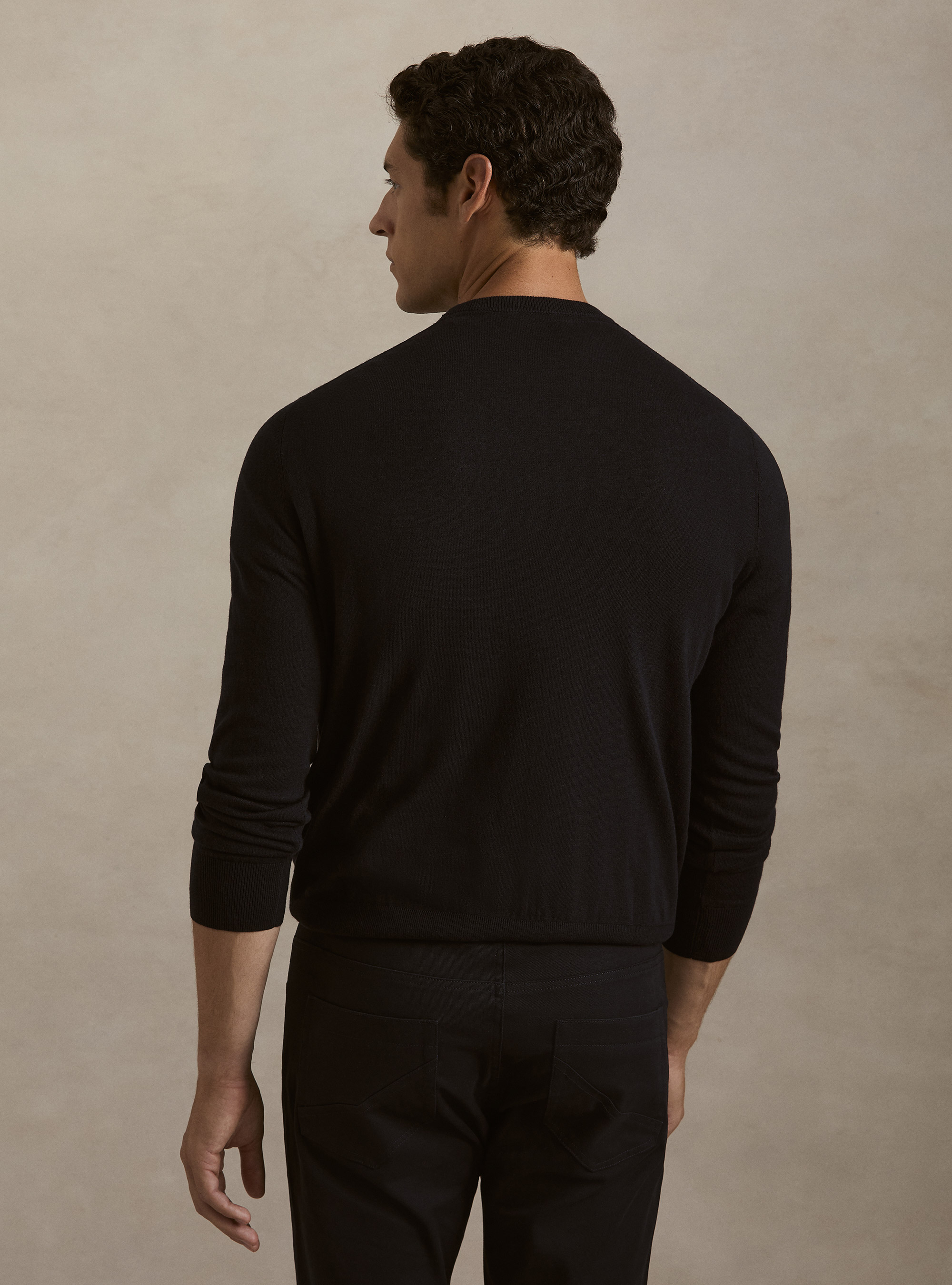 Maglia girocollo in cotone seta e cashmere, BLU NAVY
