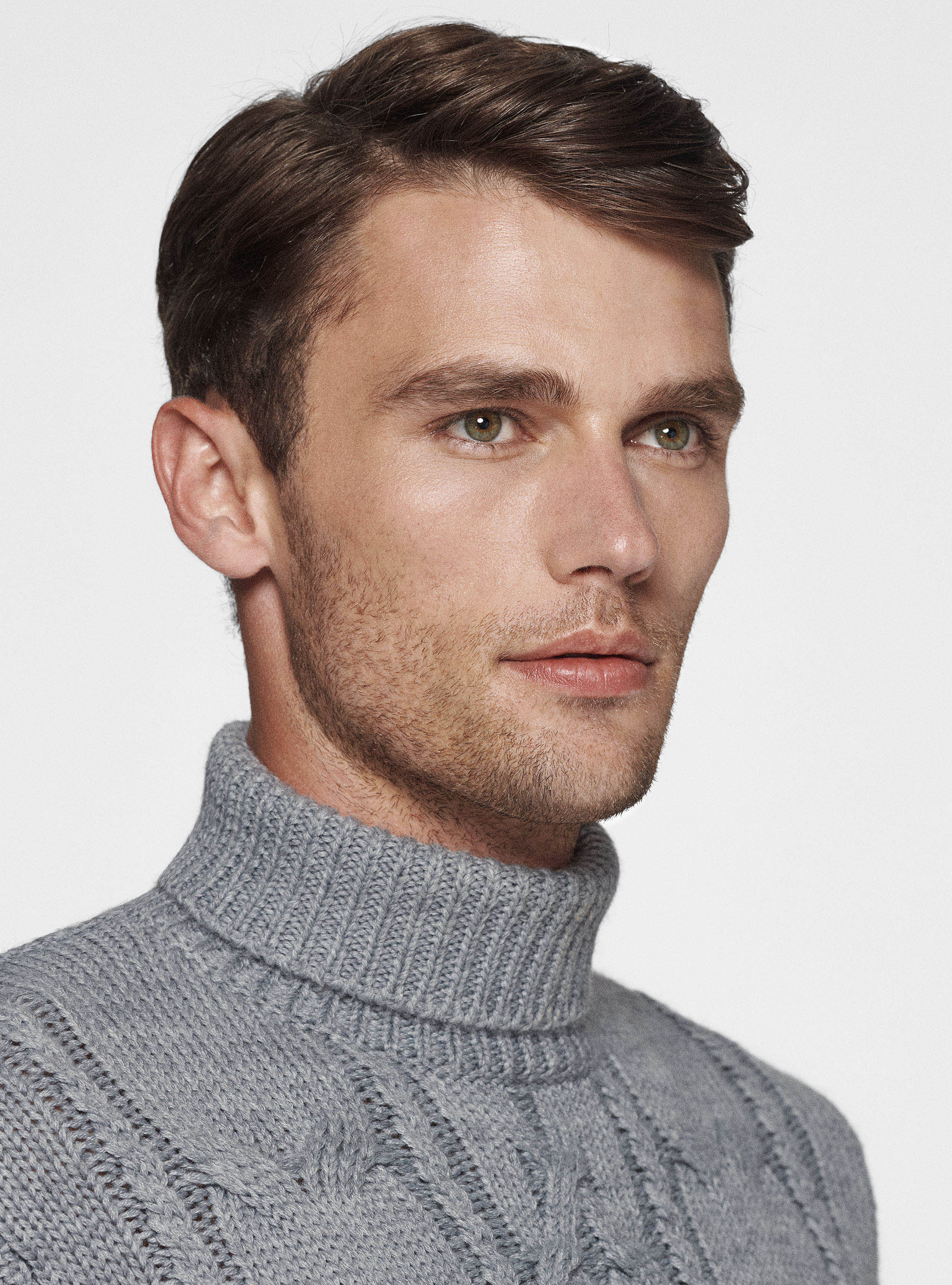 Maglia collo alto in misto lana con treccia, GRIGIO CHIARO MELANGE