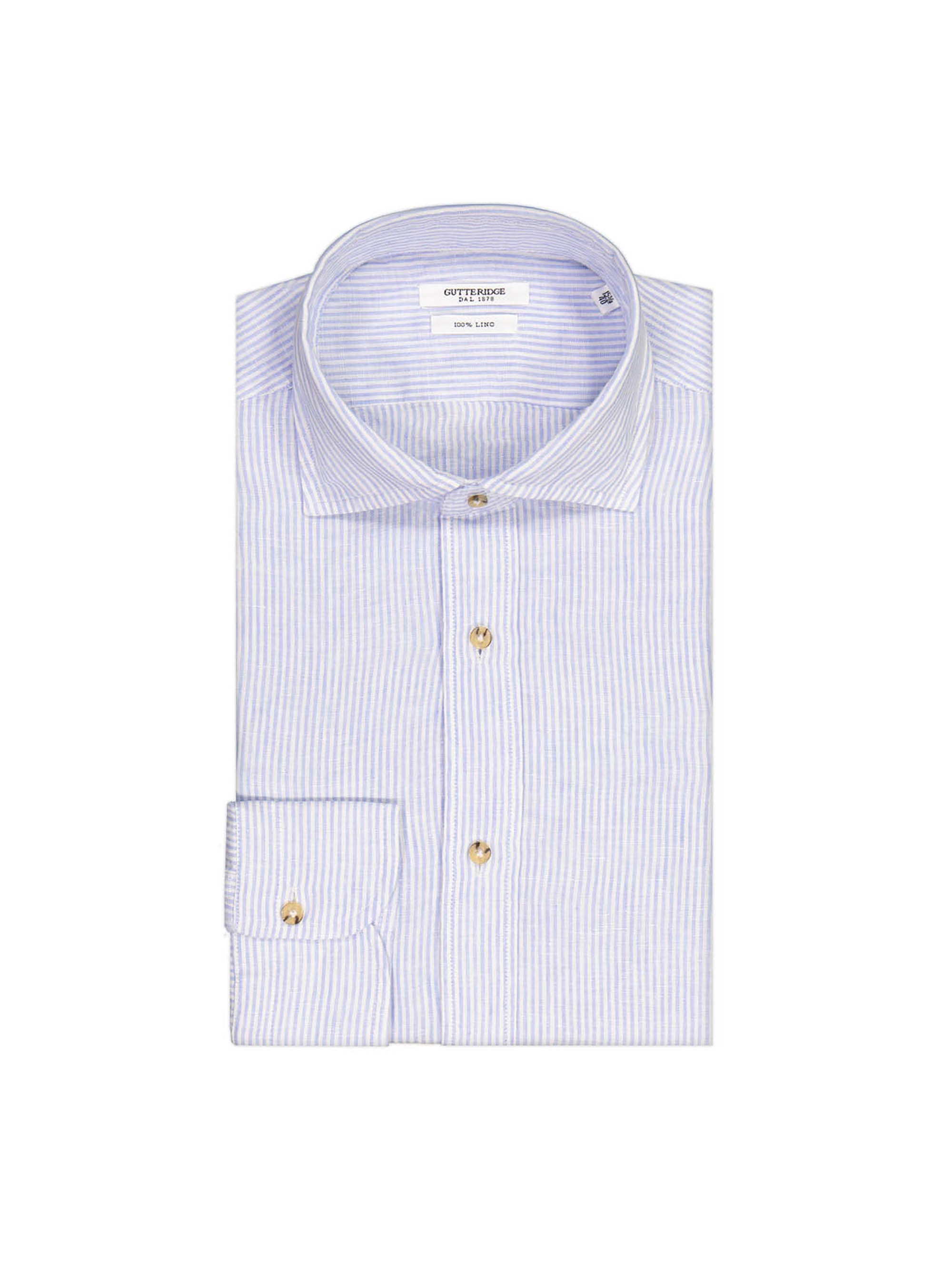 Striped Linen Semi Open Collar French Cuff Shirt
