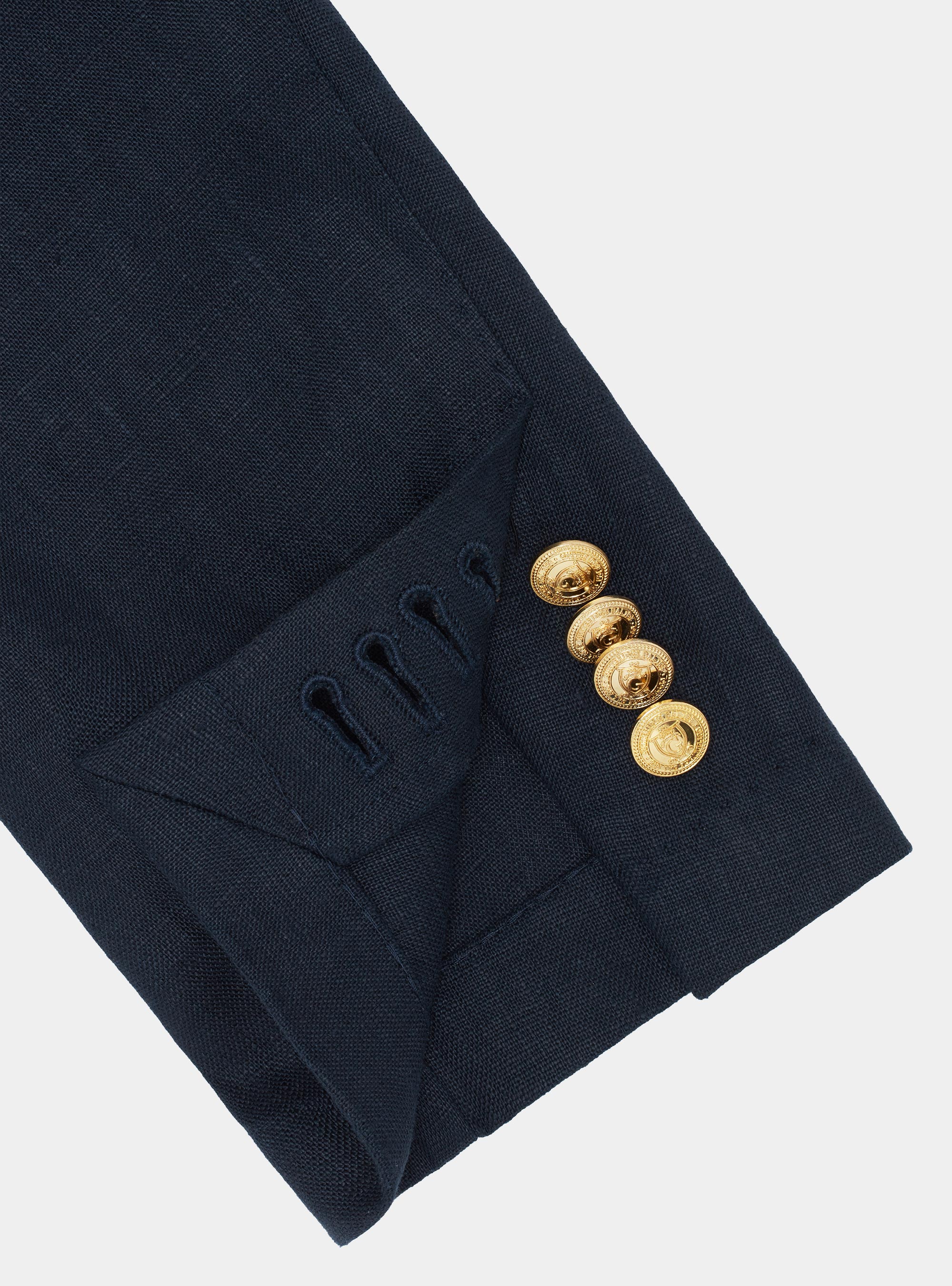 Double-breasted linen blazer with metal button, NAVY BLUE
