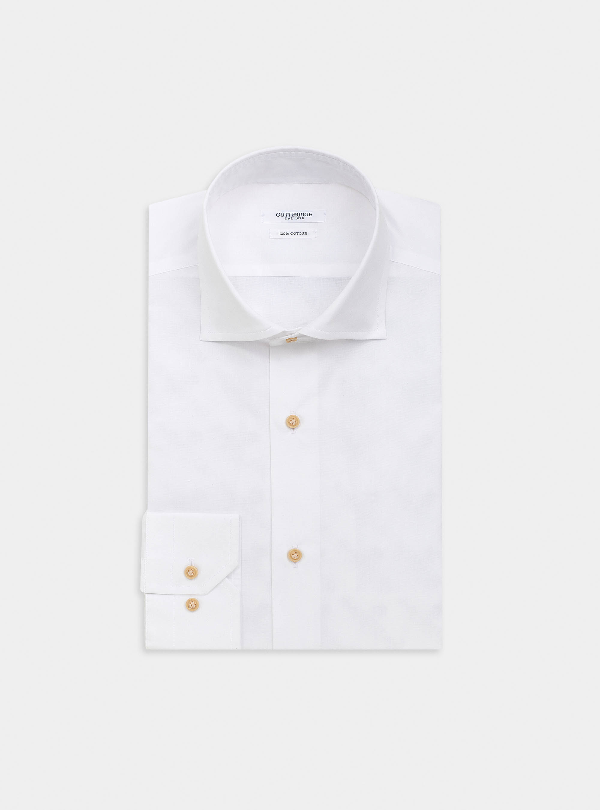 Camicia collo francese in mussola di cotone, BIANCO