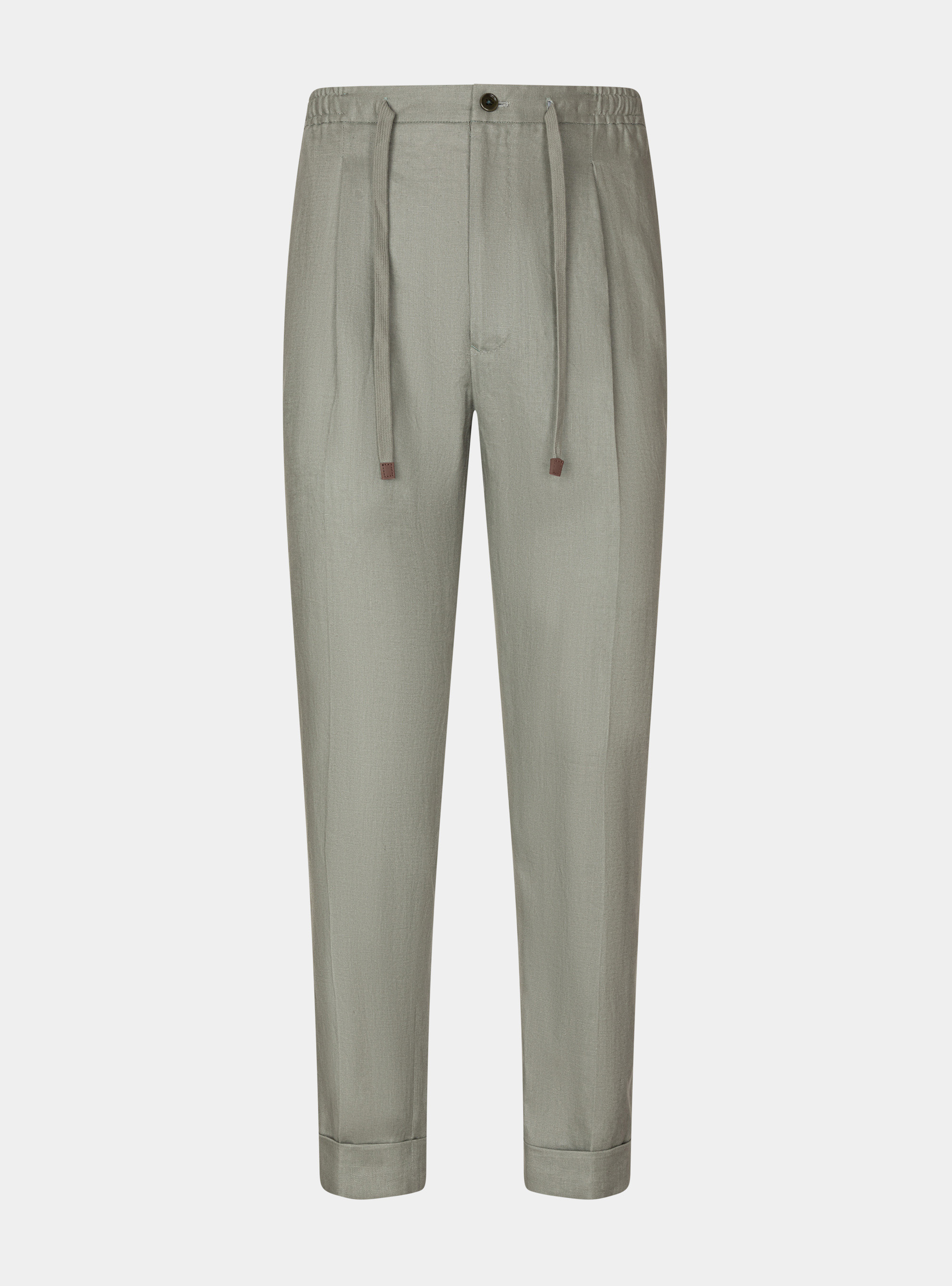 Pantaloni con pince e coulisse in puro lino, SALVIA 0602C