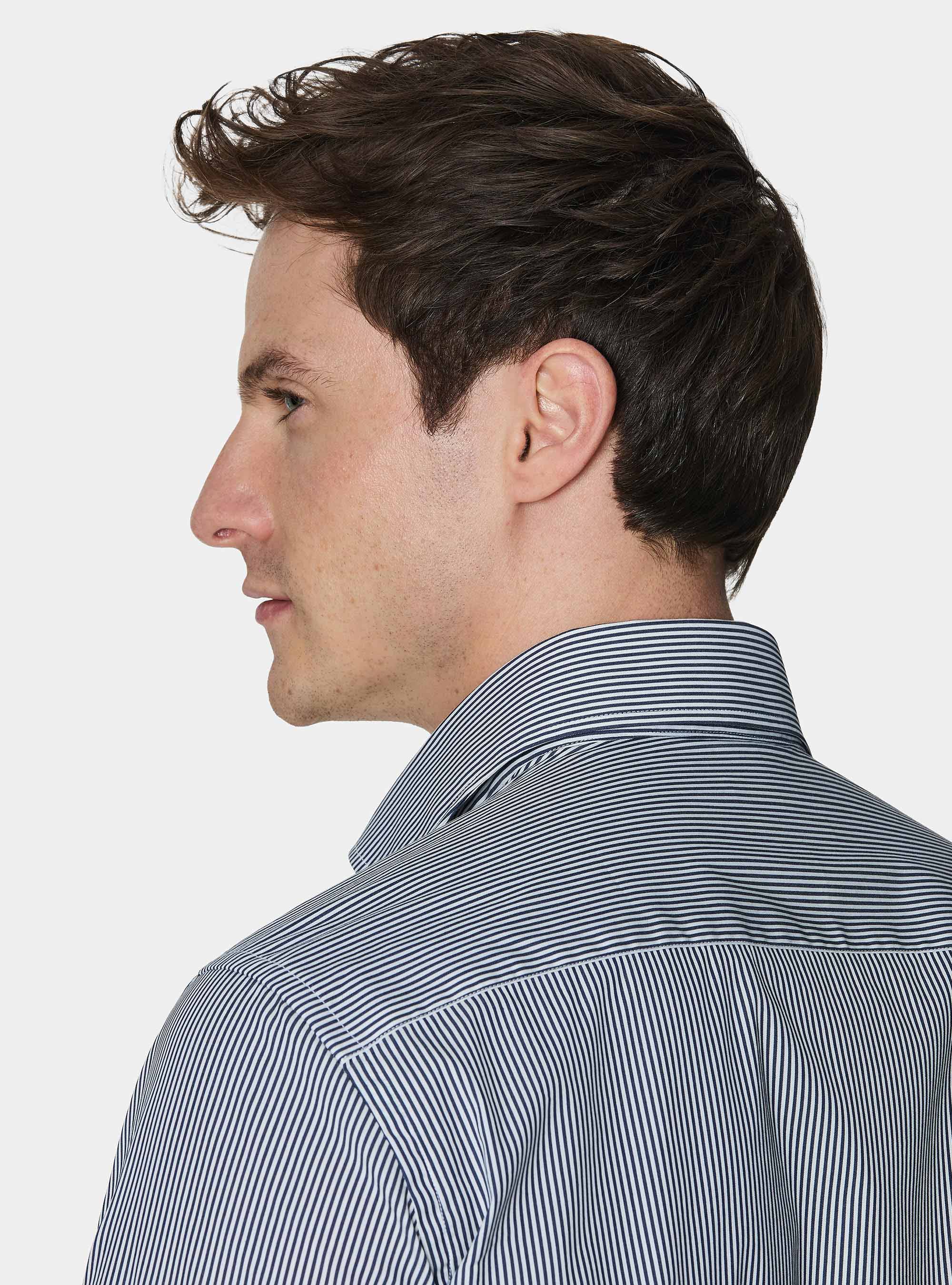 Striped cotton poplin stretch shirt, NAVY BLUE