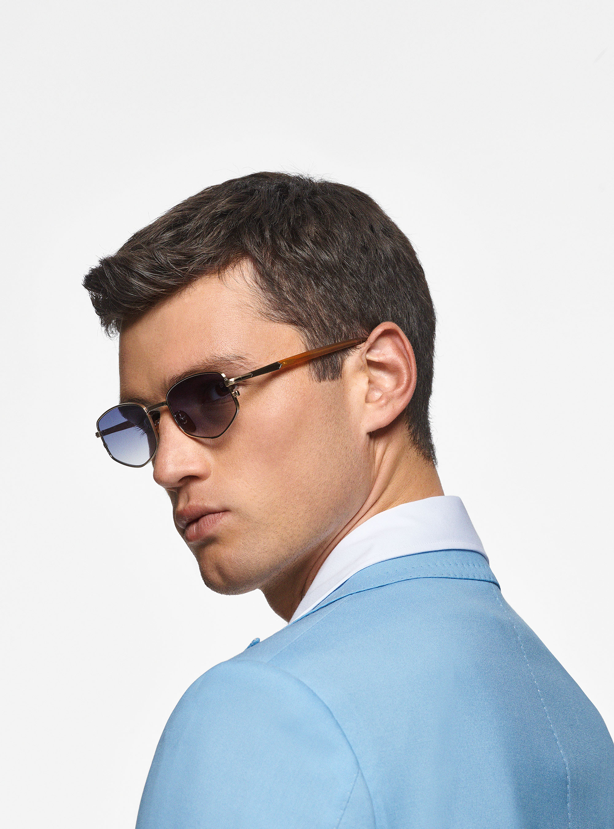 Giacca doppiopetto in pura lana, AZZURRO