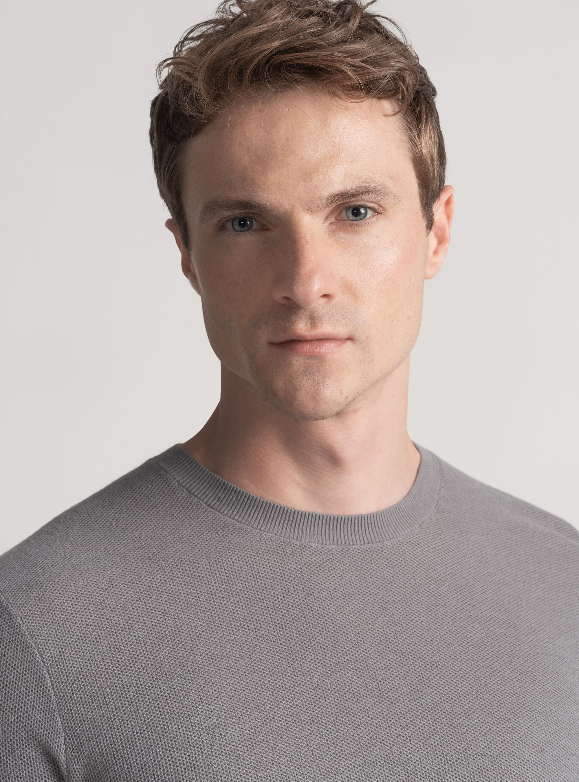 Trikot mit Rundhalsausschnitt aus Baumwolle und Kaschmir mit Wabenmuster, GRIGIO 0120C