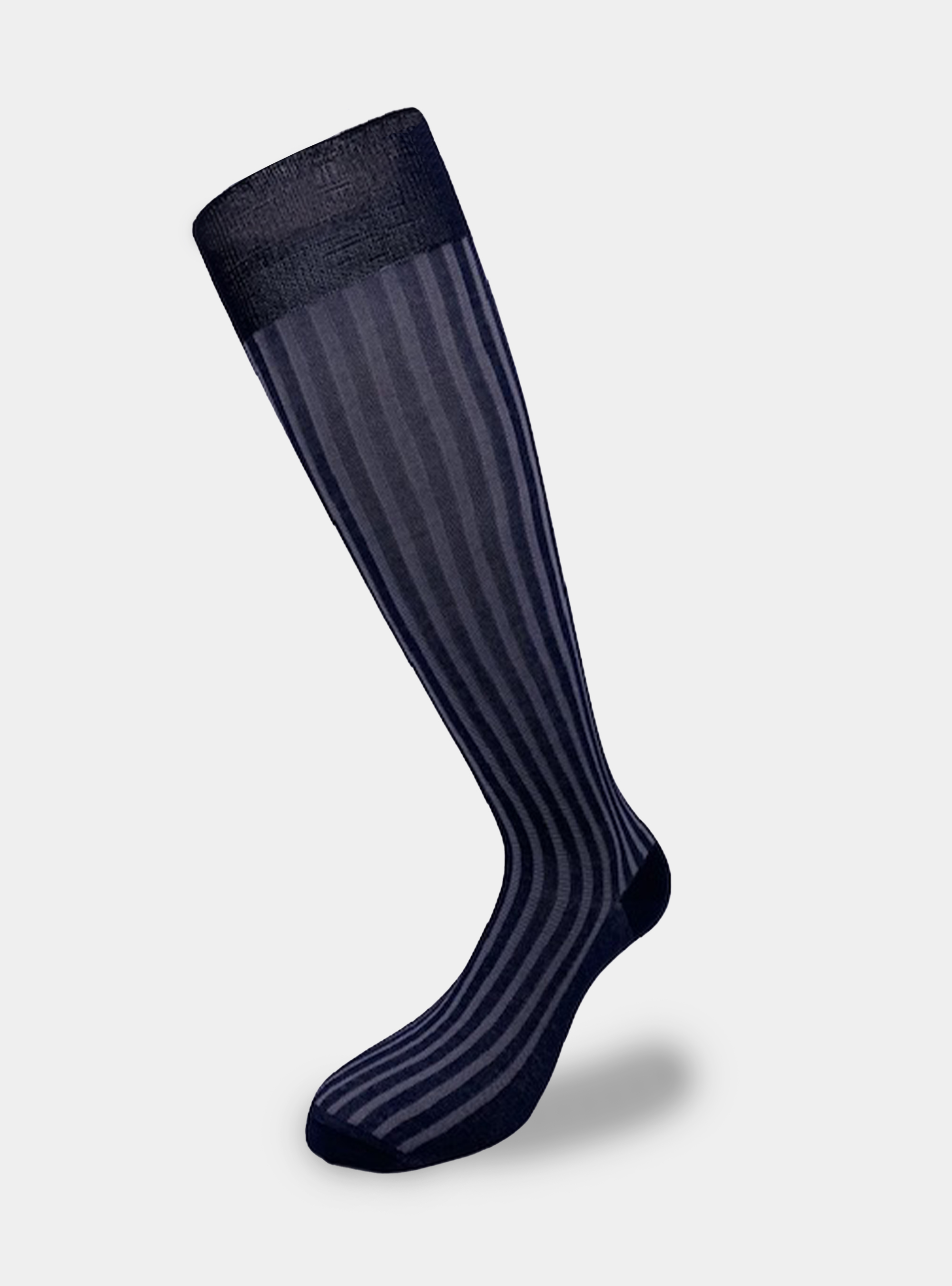 Ribbed long socks in lisle yarn, ASPHALT GREY