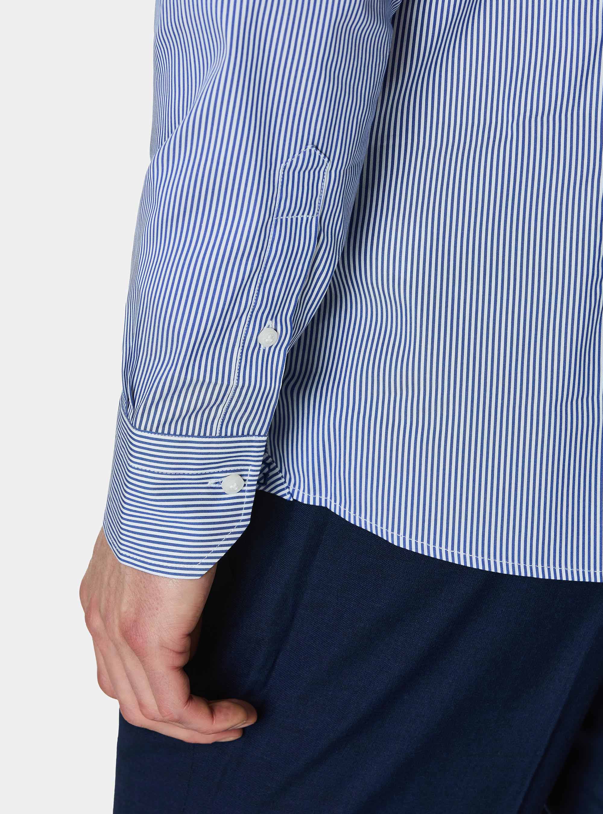 Striped cotton poplin stretch shirt, BLUE