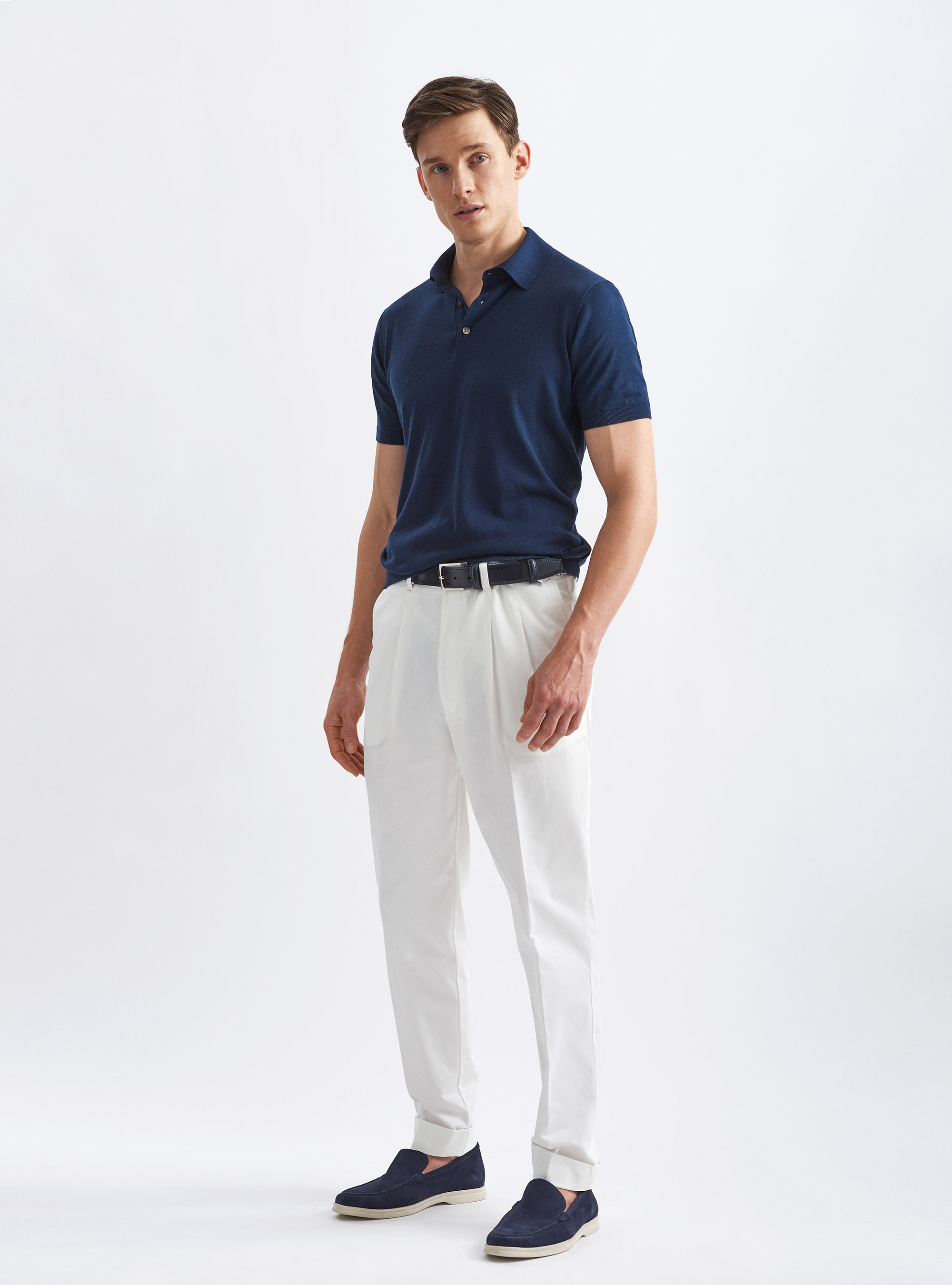 Polo en soie et coton, BLEU MARINE