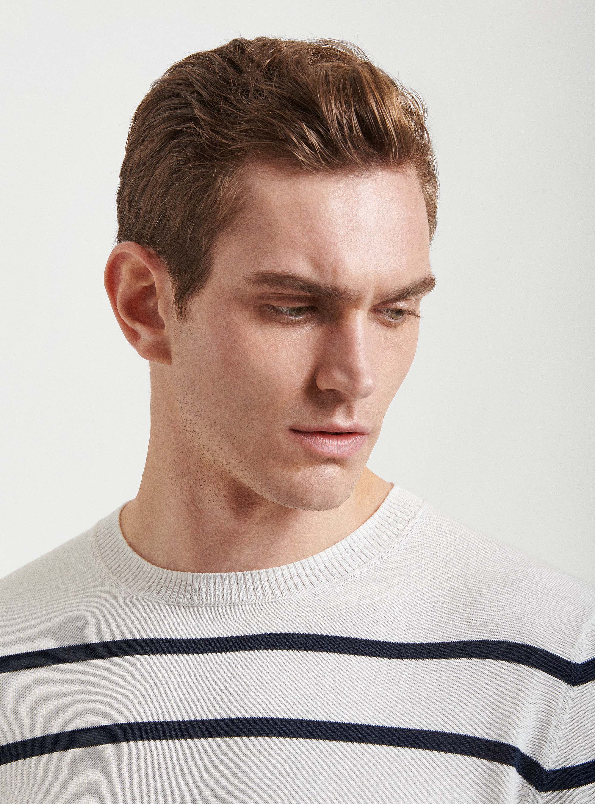 Pullover in maglia a righe, BIANCO
