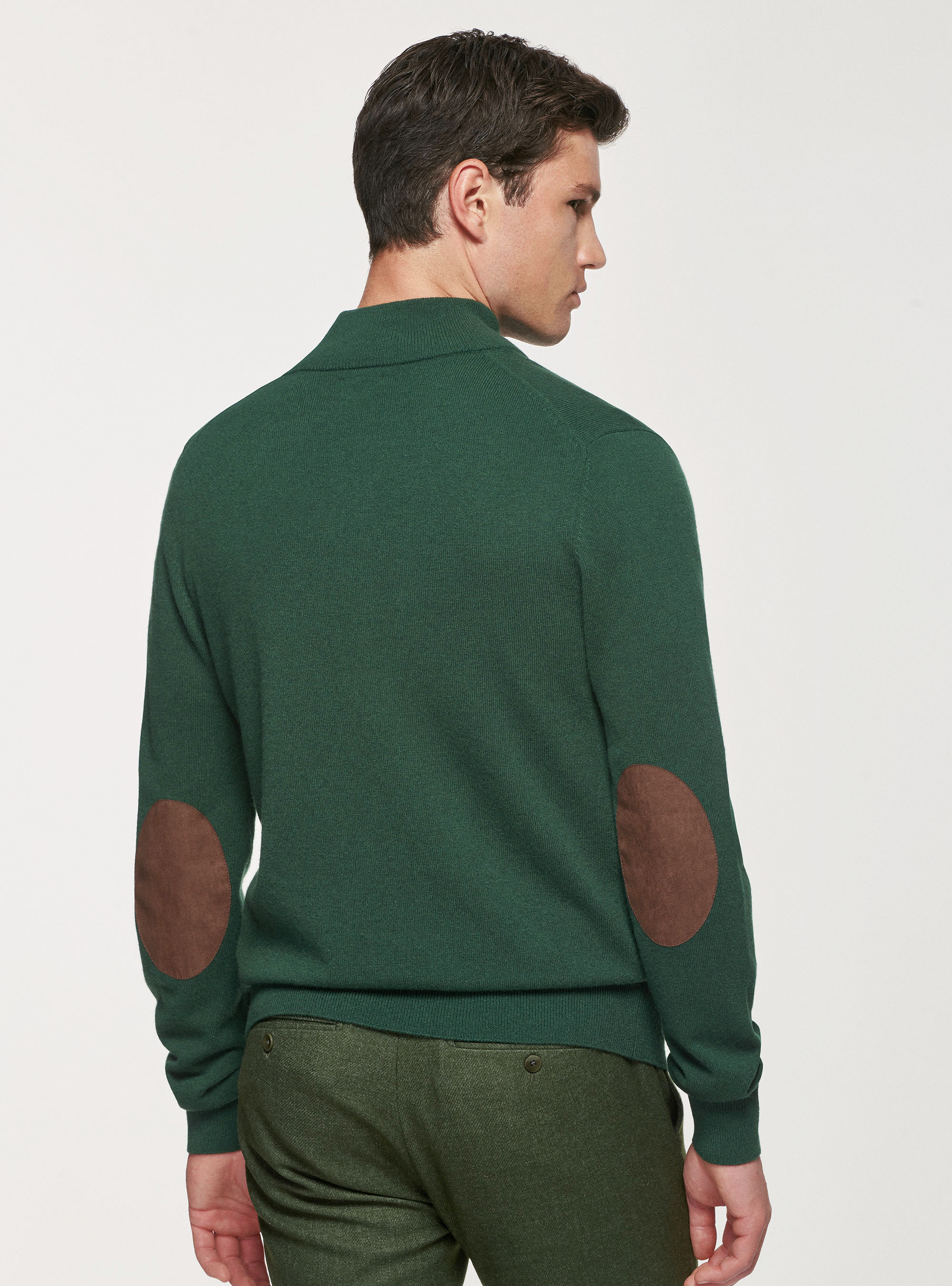 Half-zip sweater with patches in lambswool wool and cashmere, GREEN