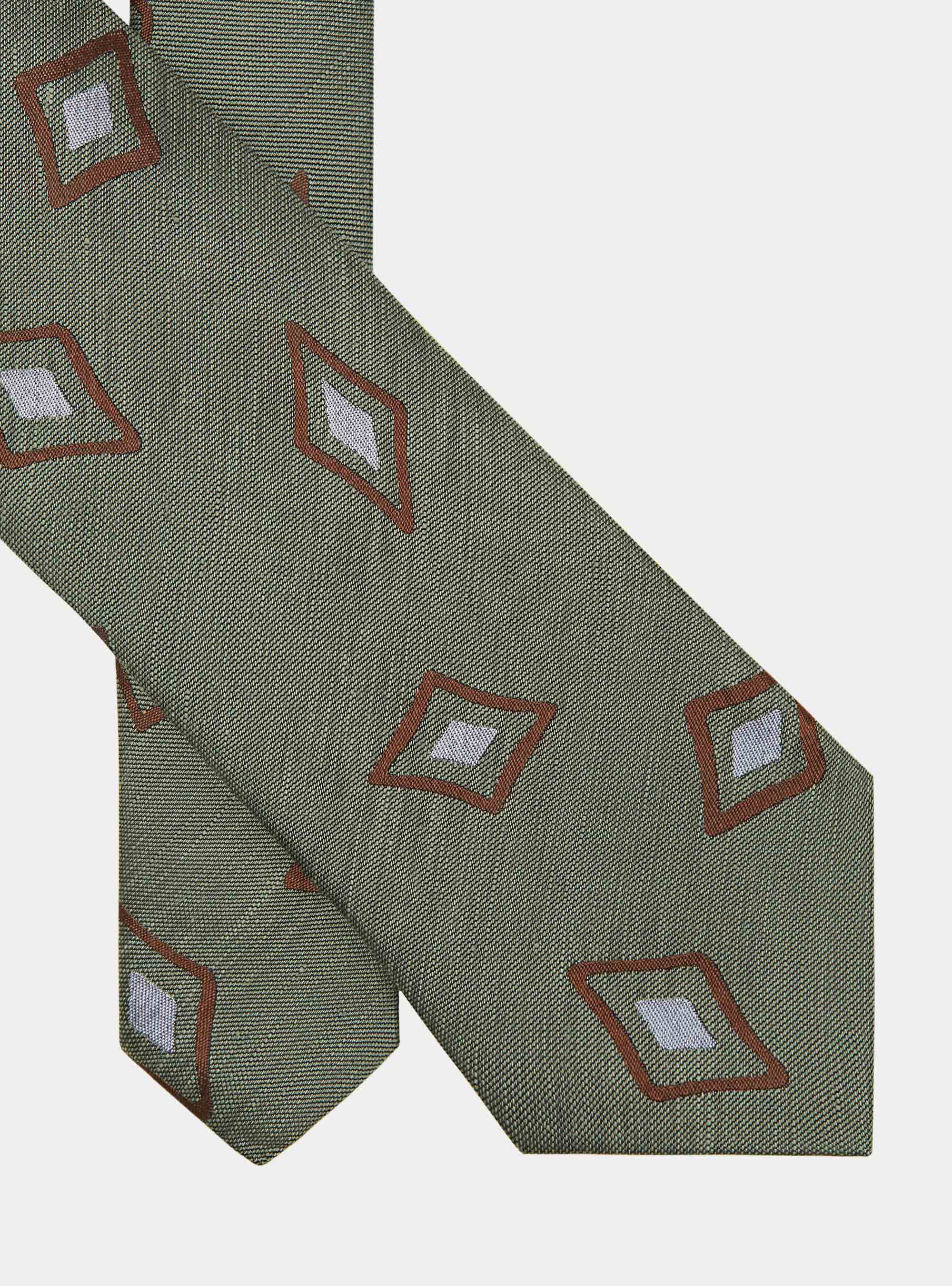 Geometric patterned silk and linen tie, SALVIA 0602C