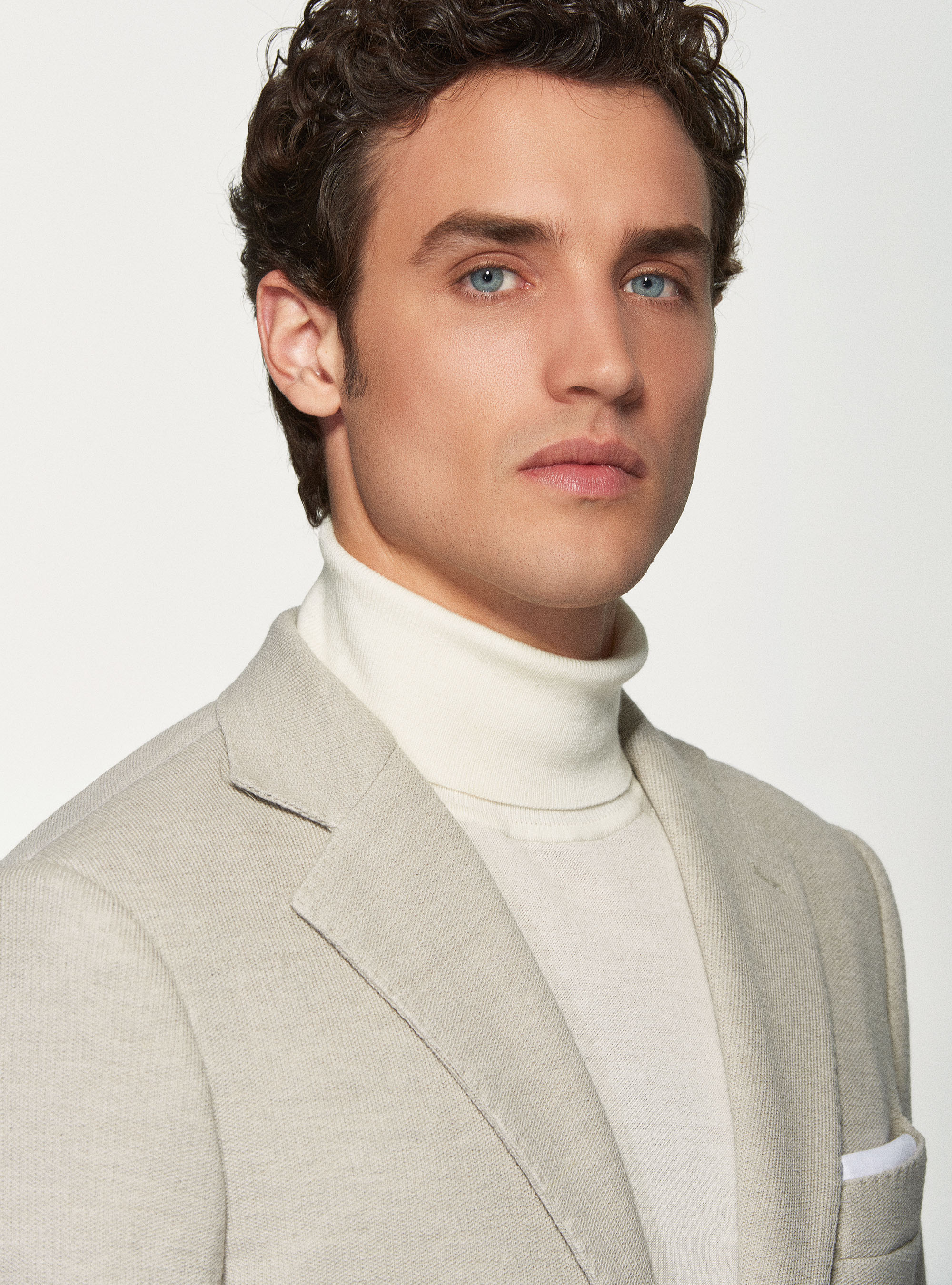 Giacca sfoderata in jersey di lana e cotone, PANNA