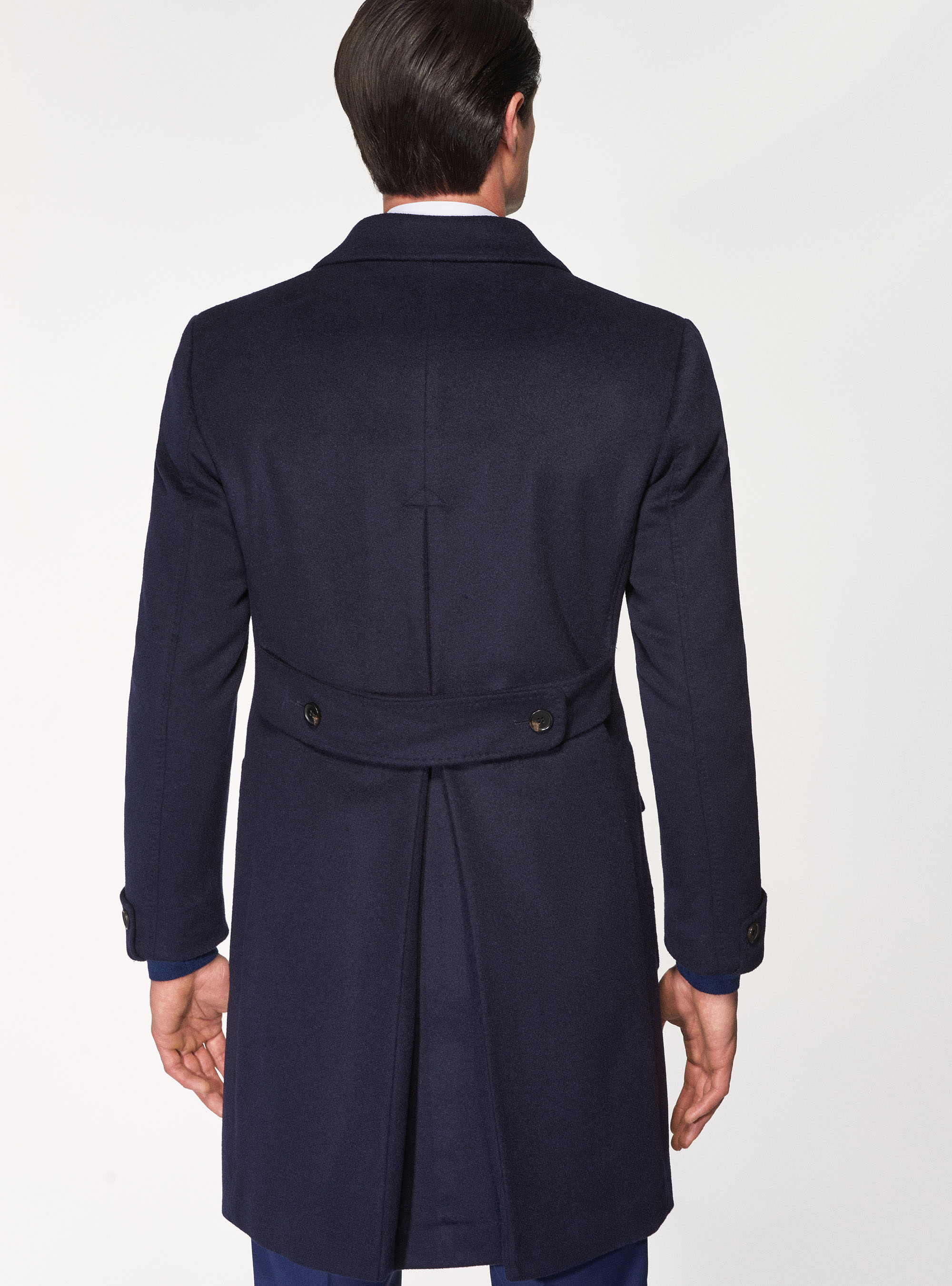 Cashmere wool double-breasted coat, NAVY BLUE