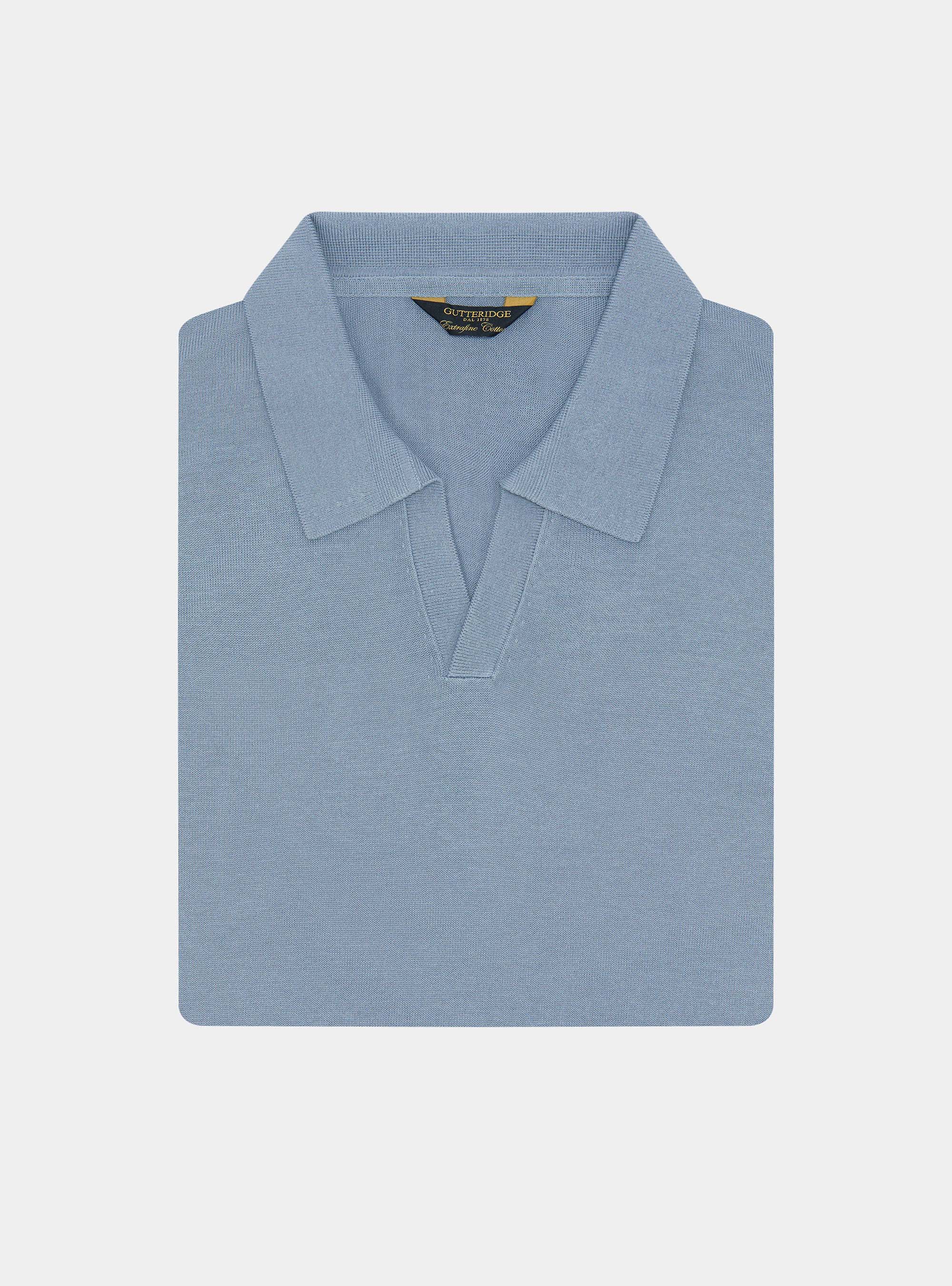 Polo in maglia senza bottoni in cotone extrafine, AVIO 0292C