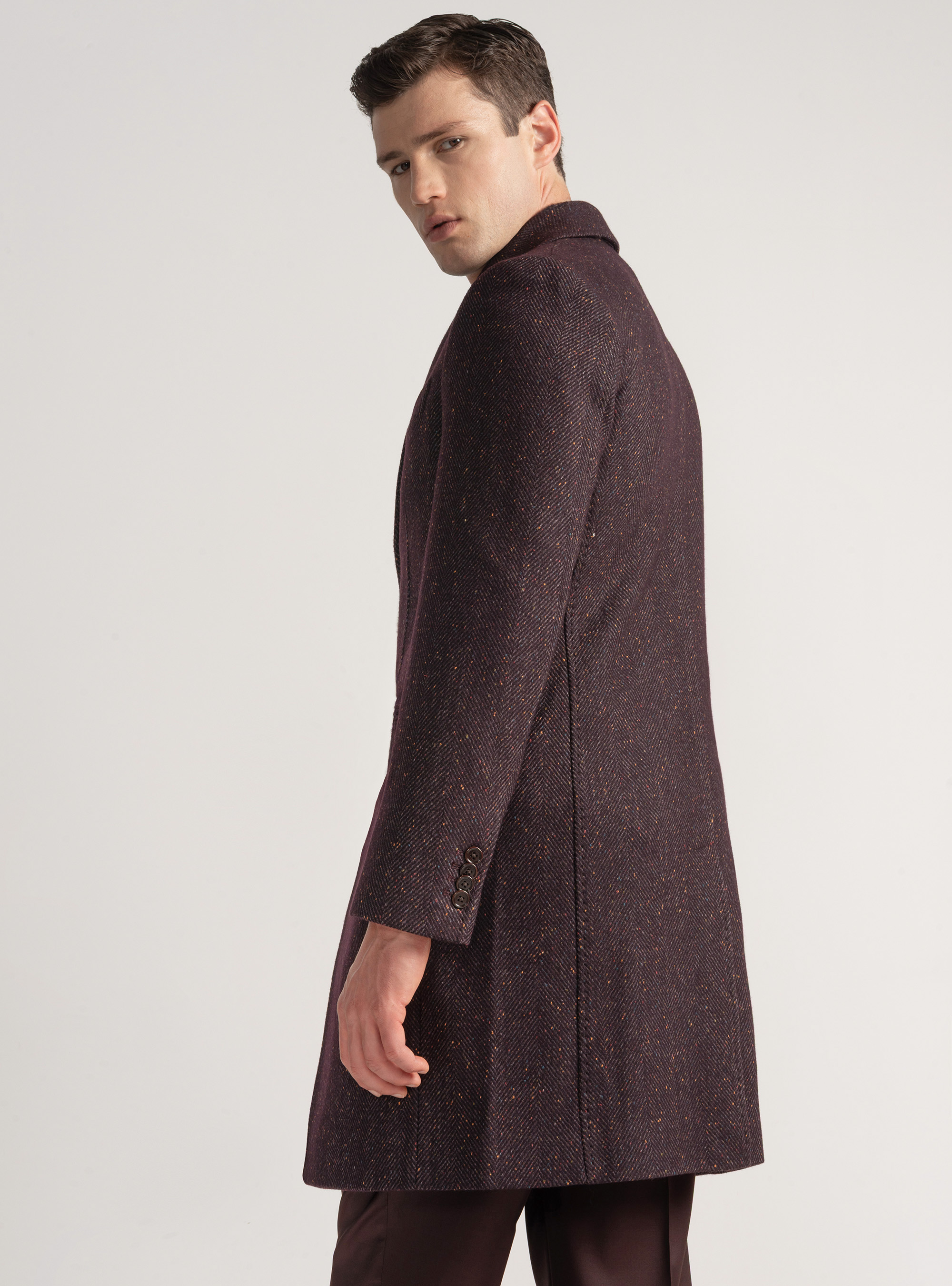 Wool-blend boutonné coat, BORDEAUX