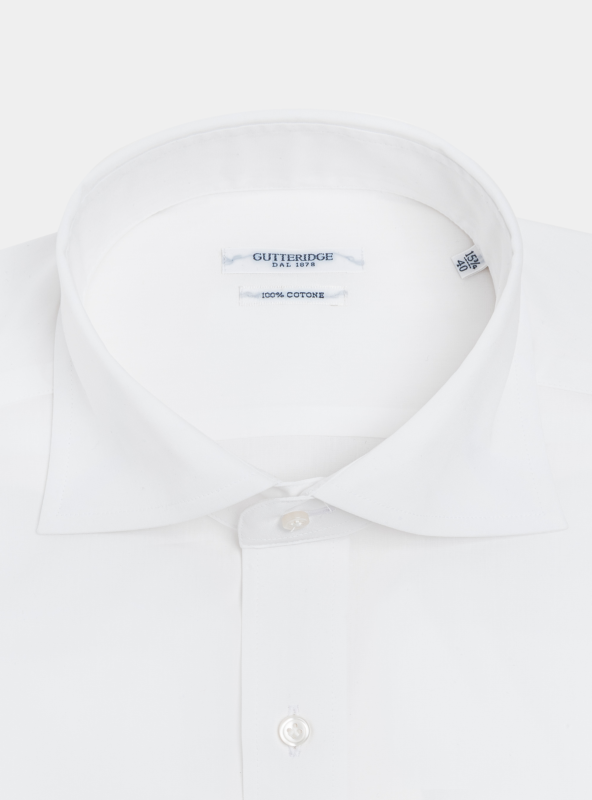 Camicia collo italiano in puro cotone fil a fil, BIANCO