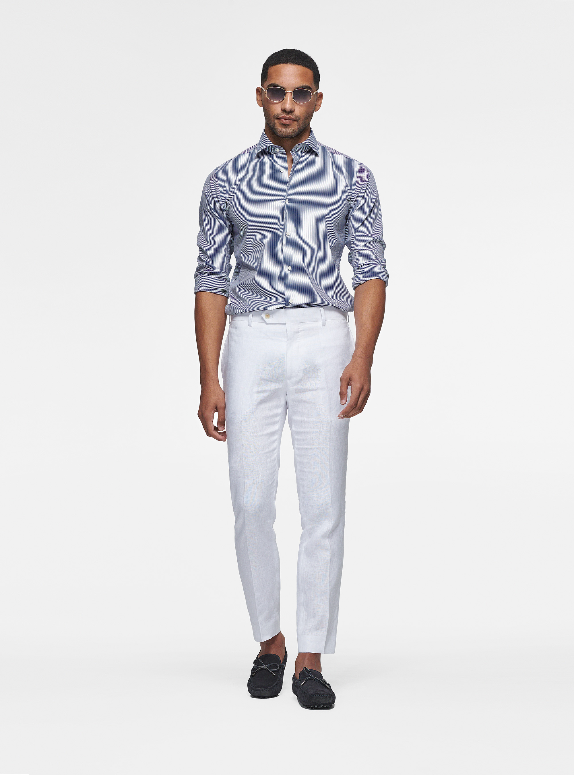 Pantalon en lin pur, BLANC