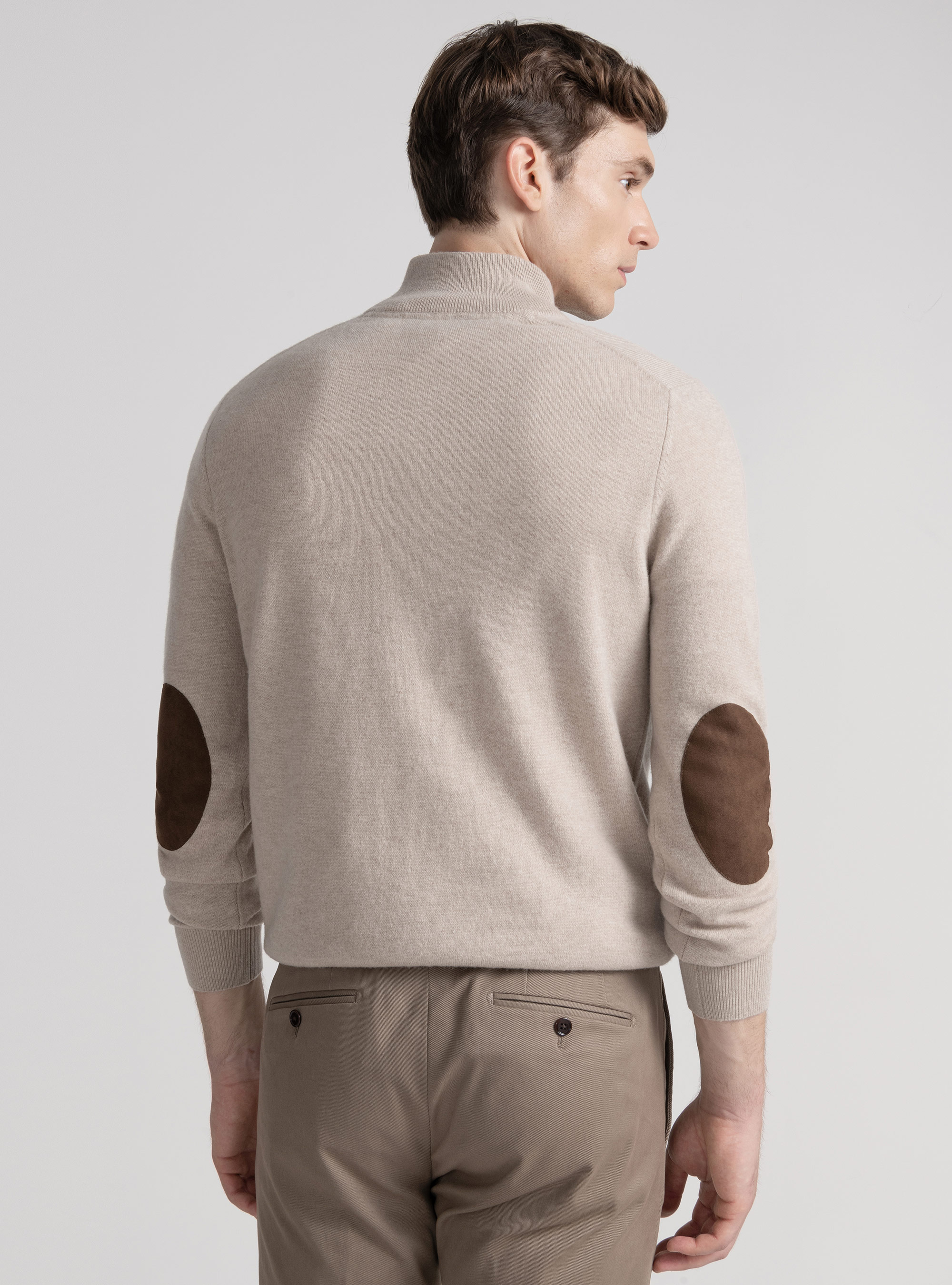 Maglia mezza zip in lana lambswool e cashmere, ECRU