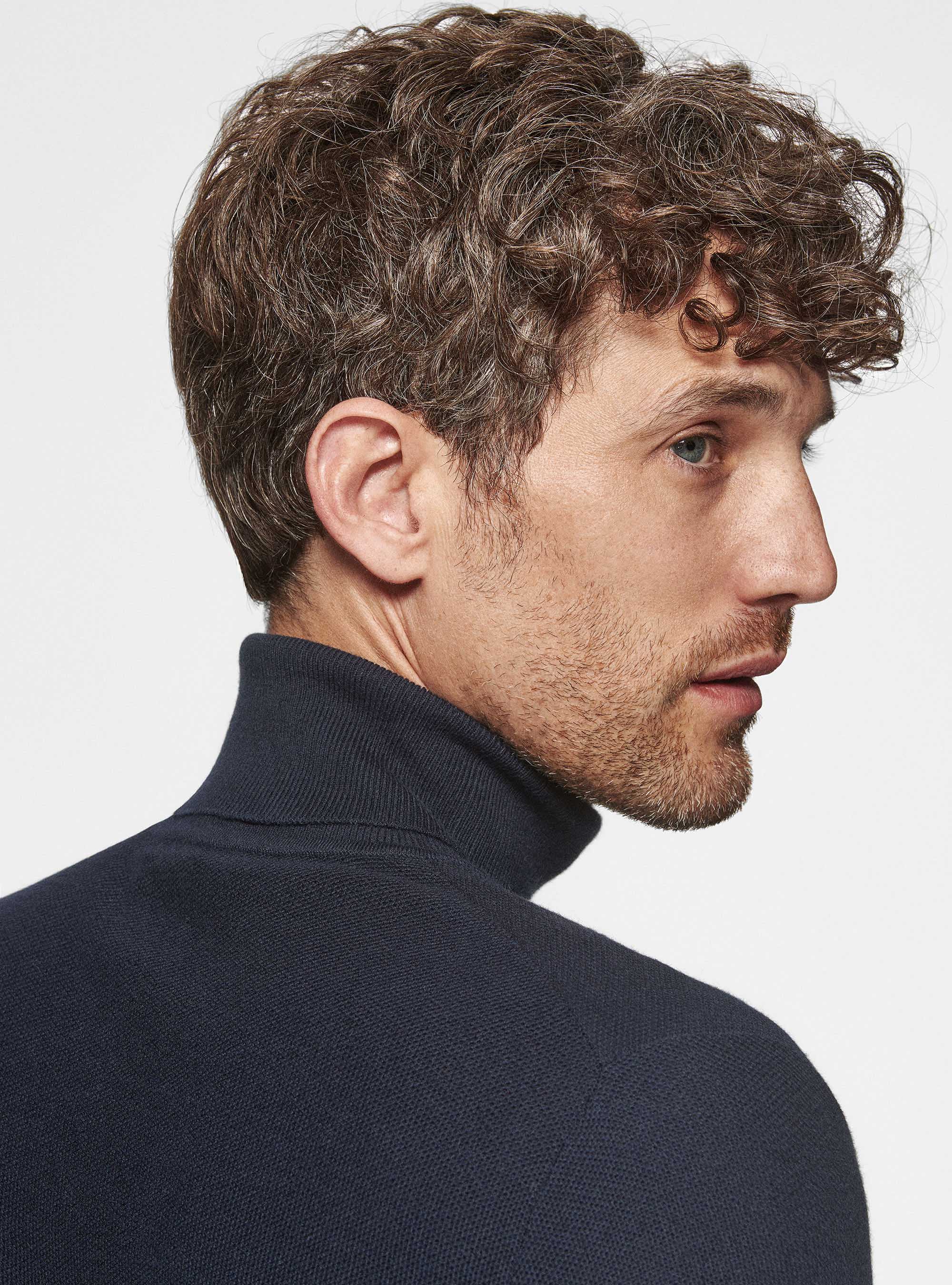 Dolcevita nido d'ape in cotone cashmere, BLU NAVY