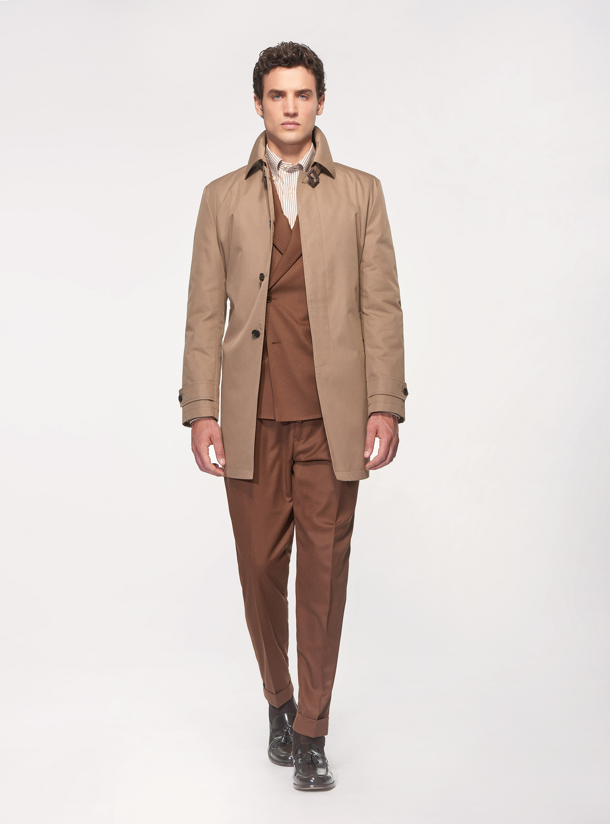 Giacca doppiopetto in flanella di lana, TABACCO