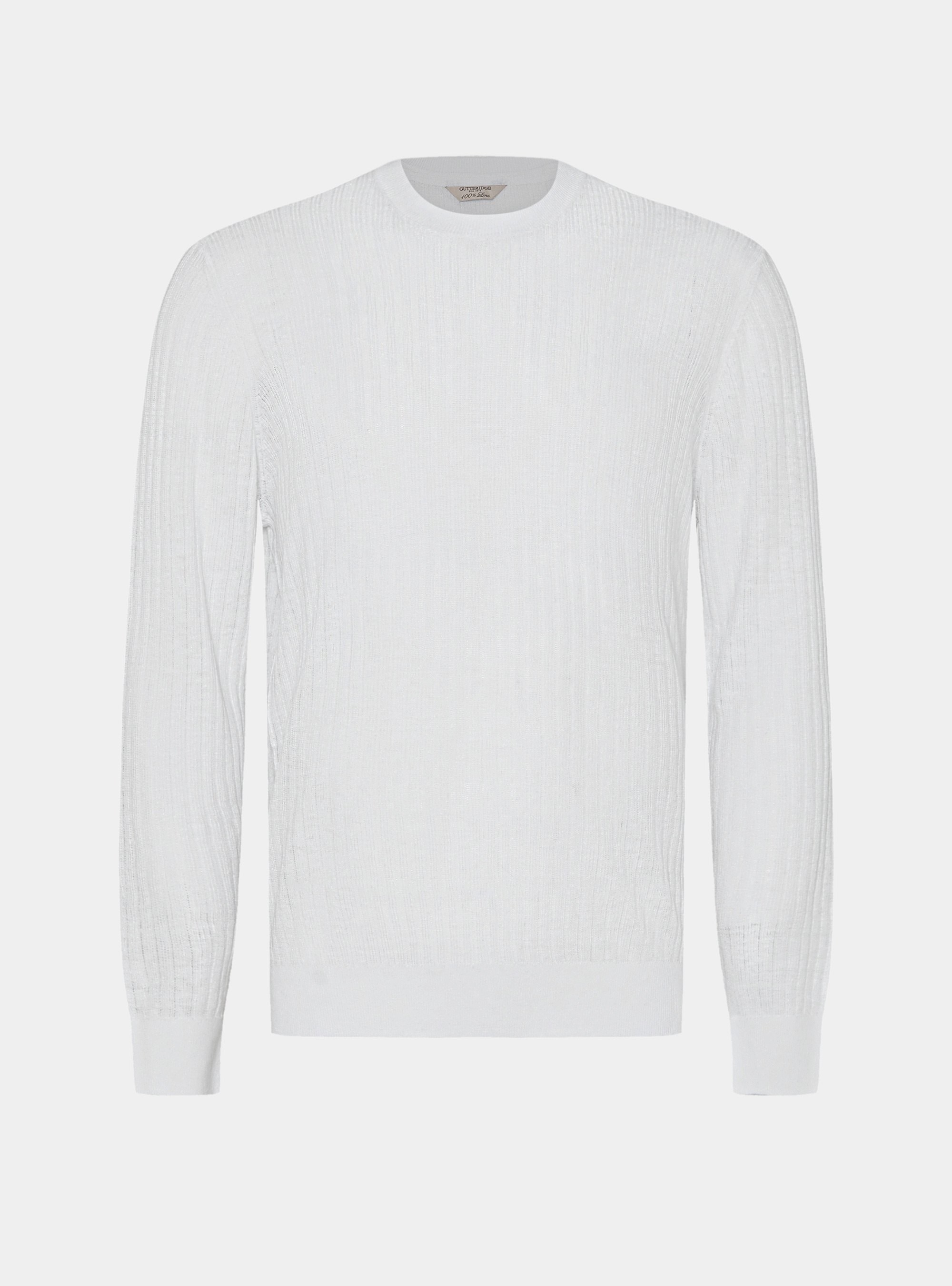 Maglia girocollo a costine in puro lino, BIANCO