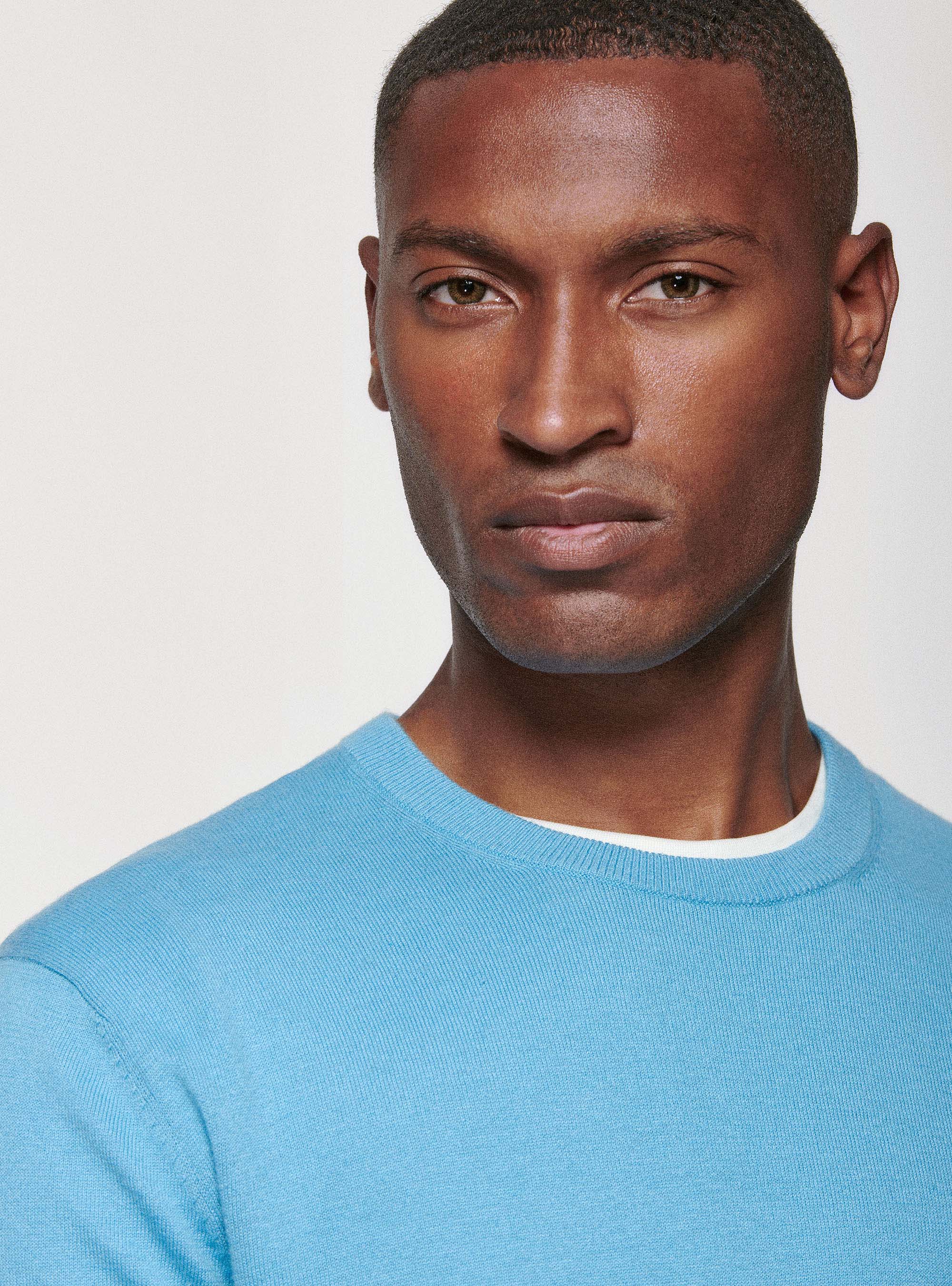 Maglia girocollo in cotone seta e cashmere, AZZURRO