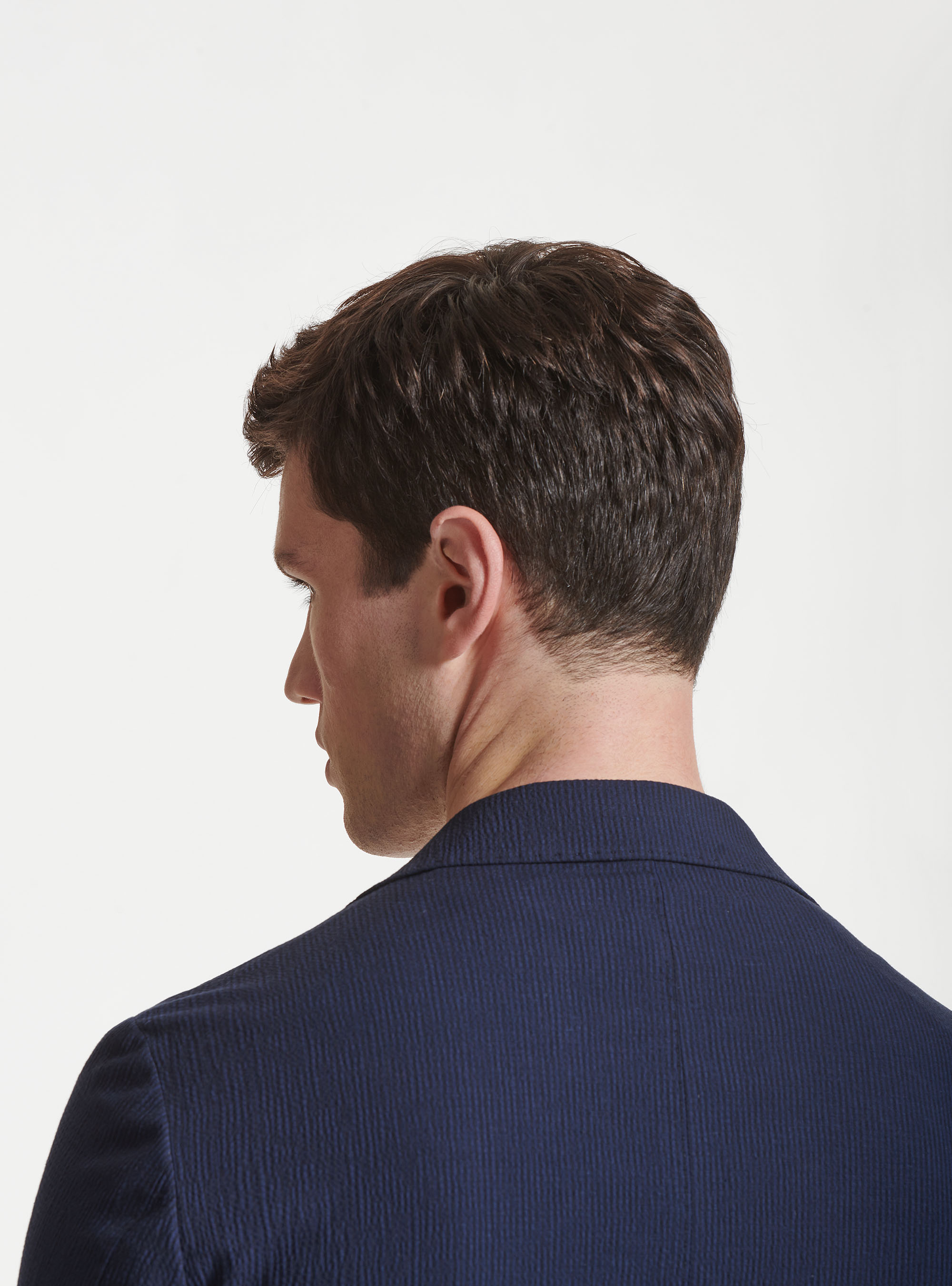 Giacca blue navy in seersucker rigato, BLU NAVY